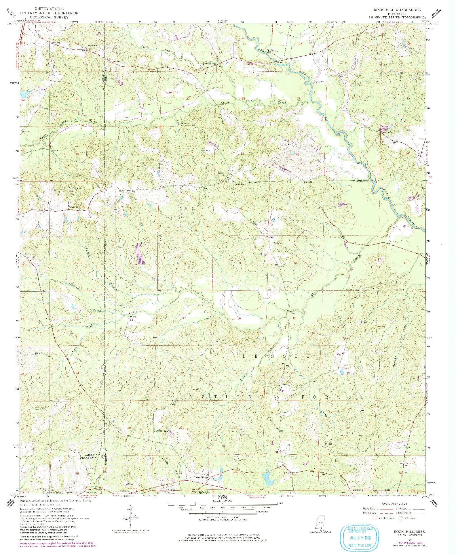 USGS 1:24000-SCALE QUADRANGLE FOR ROCK HILL, MS 1963