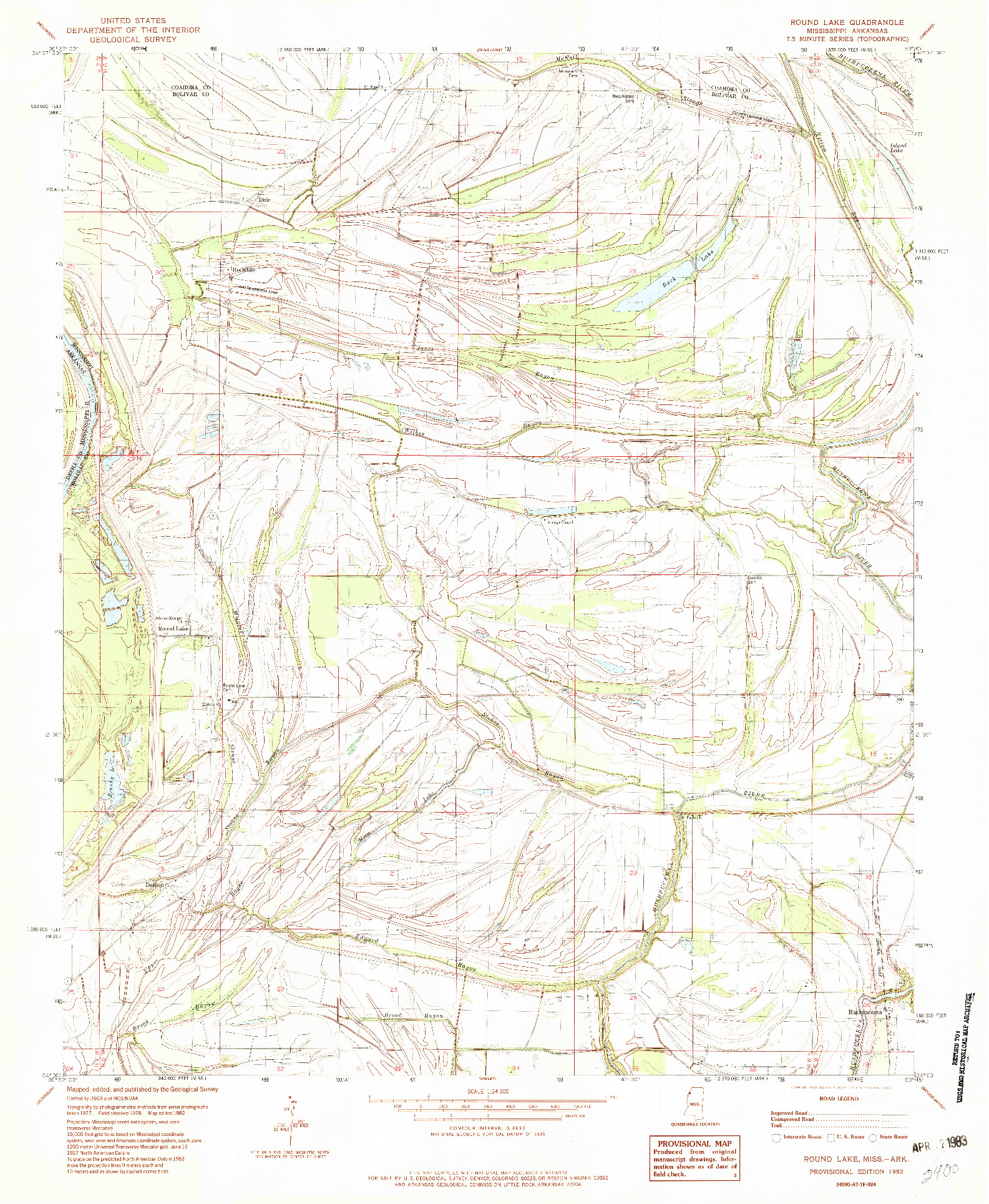 USGS 1:24000-SCALE QUADRANGLE FOR ROUND LAKE, MS 1982