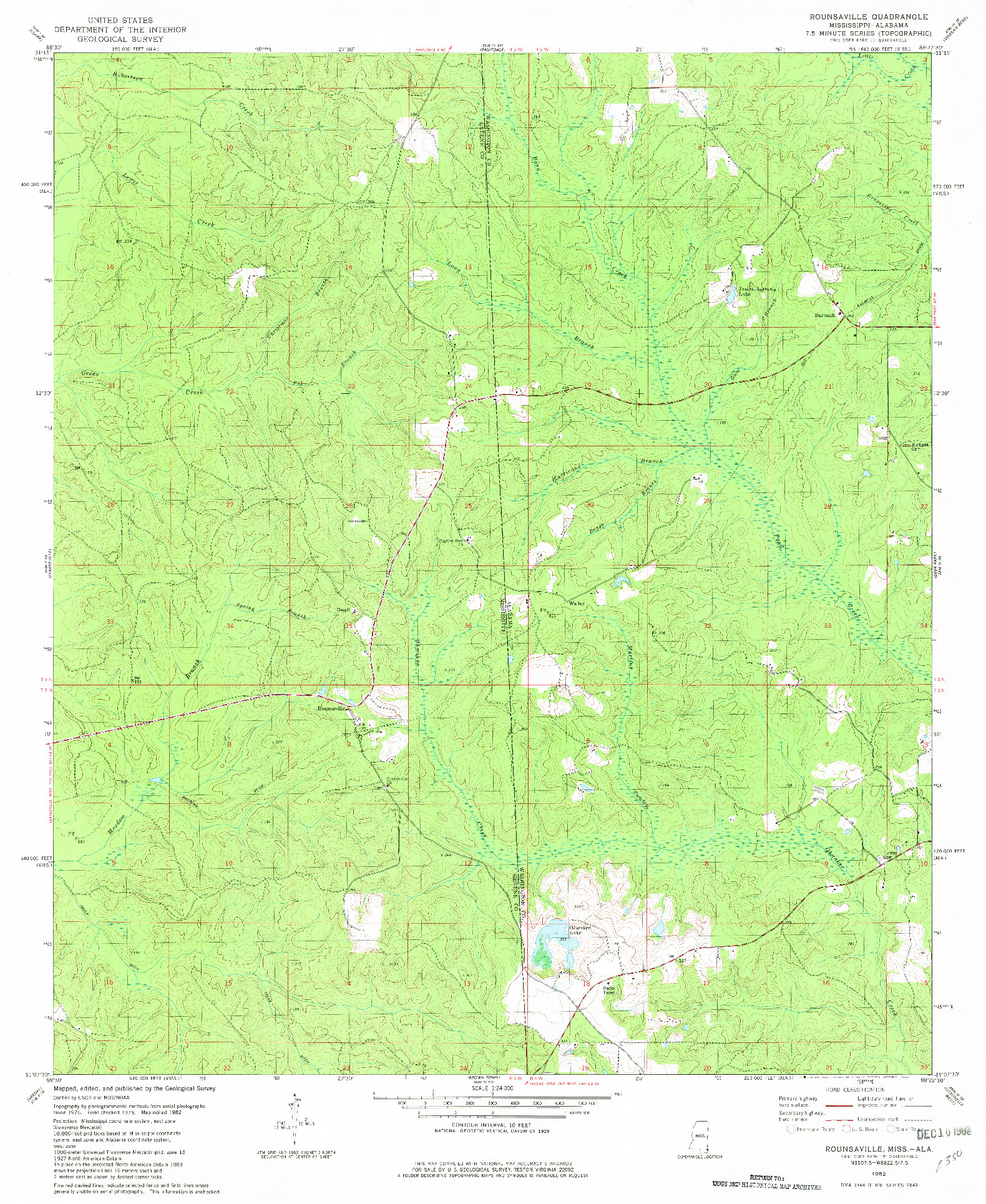 USGS 1:24000-SCALE QUADRANGLE FOR ROUNSAVILLE, MS 1982