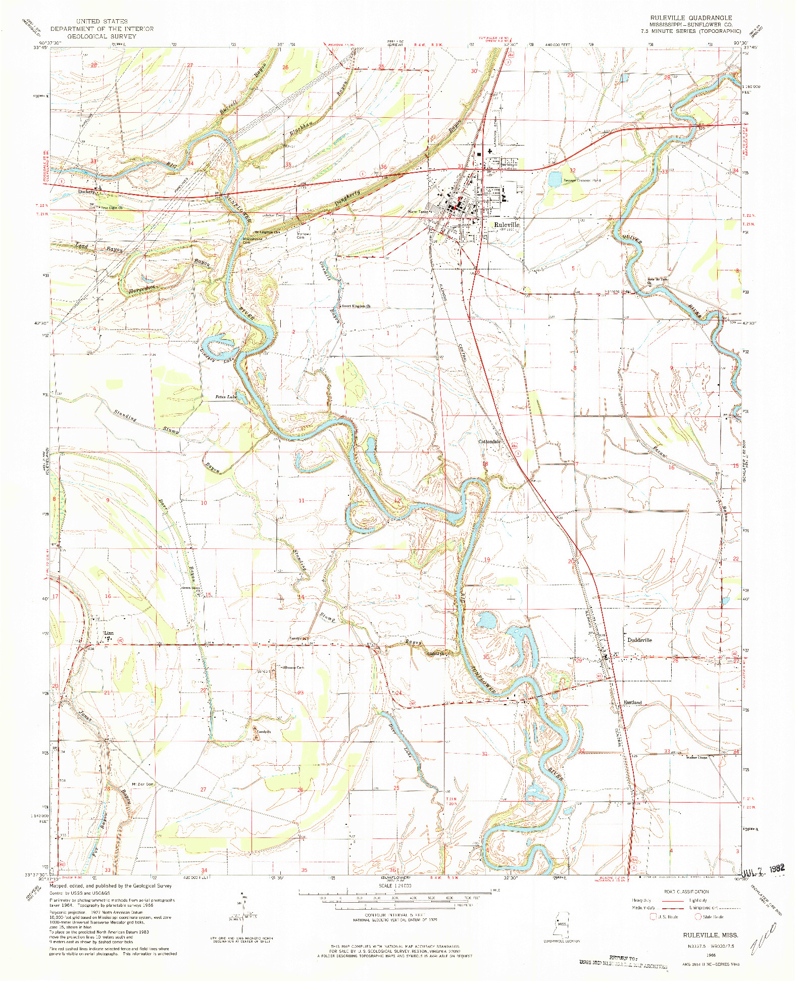 USGS 1:24000-SCALE QUADRANGLE FOR RULEVILLE, MS 1966