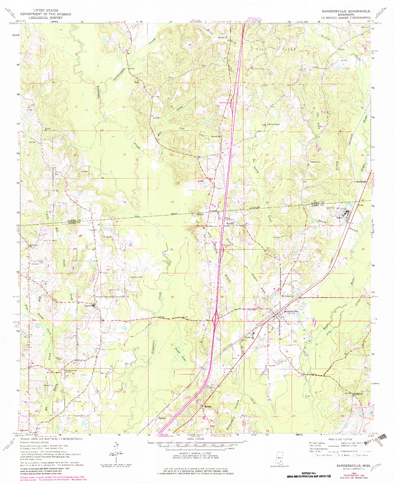 USGS 1:24000-SCALE QUADRANGLE FOR SANDERSVILLE, MS 1964