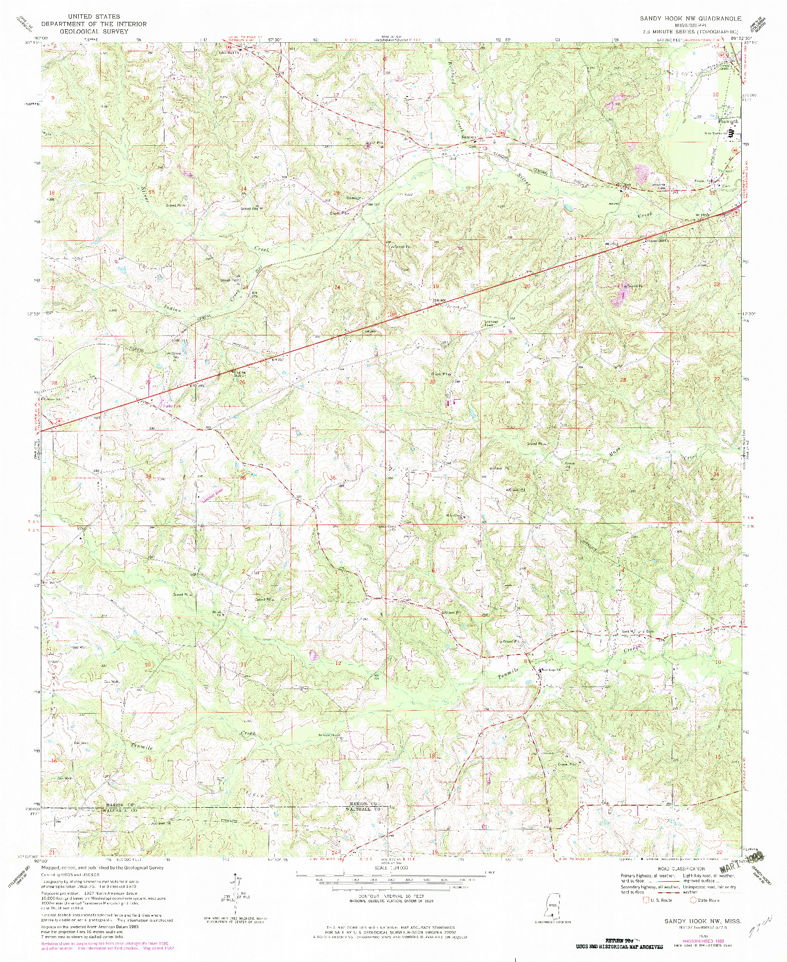 USGS 1:24000-SCALE QUADRANGLE FOR SANDY HOOK NW, MS 1970