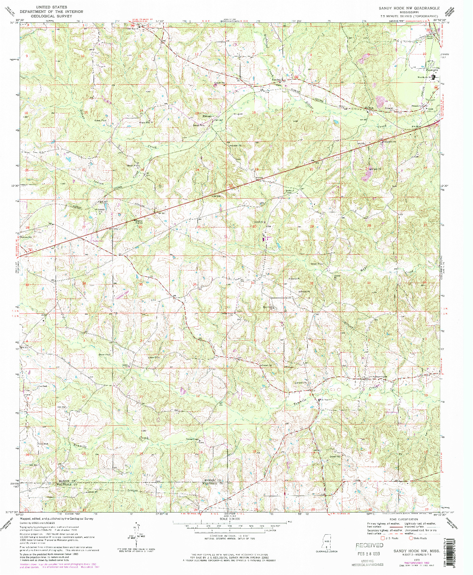 USGS 1:24000-SCALE QUADRANGLE FOR SANDY HOOK NW, MS 1970