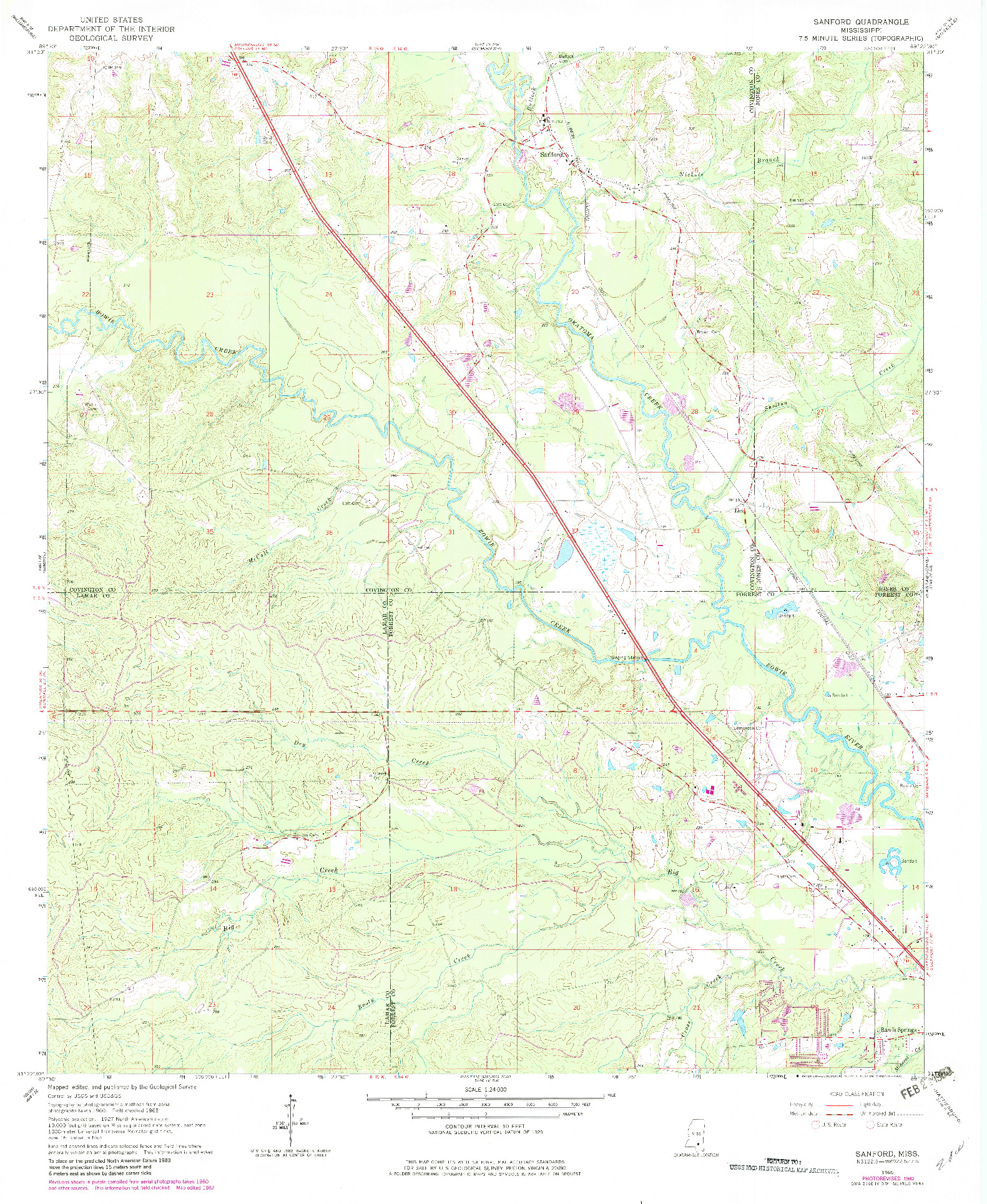 USGS 1:24000-SCALE QUADRANGLE FOR SANFORD, MS 1965