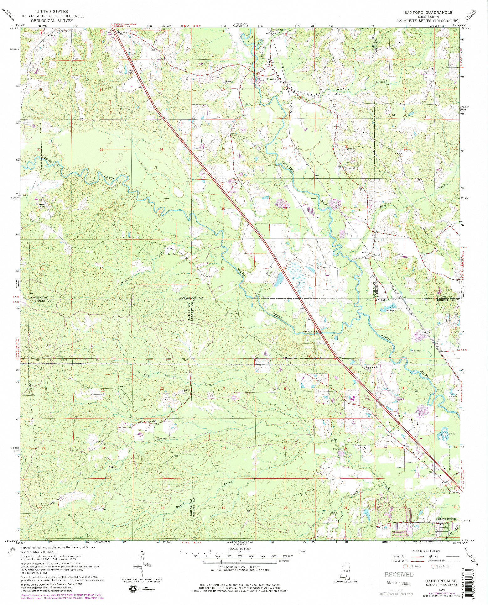 USGS 1:24000-SCALE QUADRANGLE FOR SANFORD, MS 1965