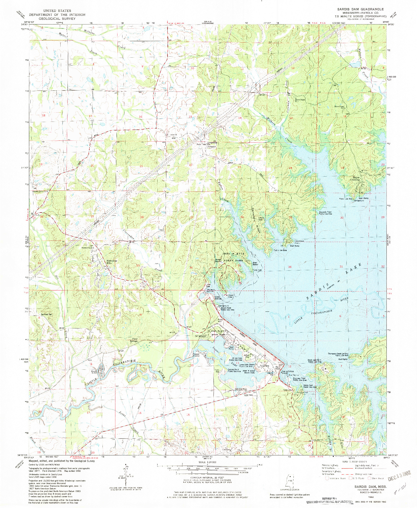 USGS 1:24000-SCALE QUADRANGLE FOR SARDIS DAM, MS 1982