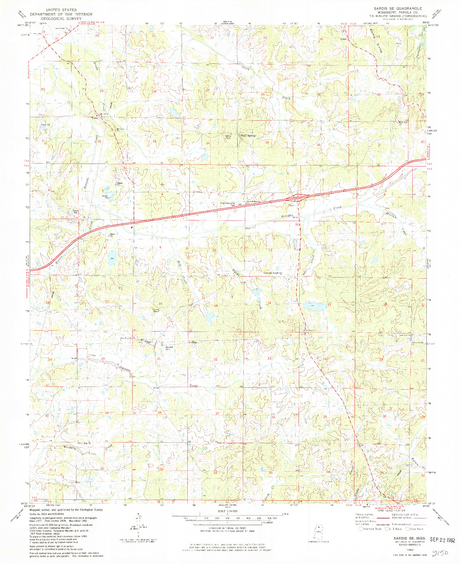 USGS 1:24000-SCALE QUADRANGLE FOR SARDIS SE, MS 1982