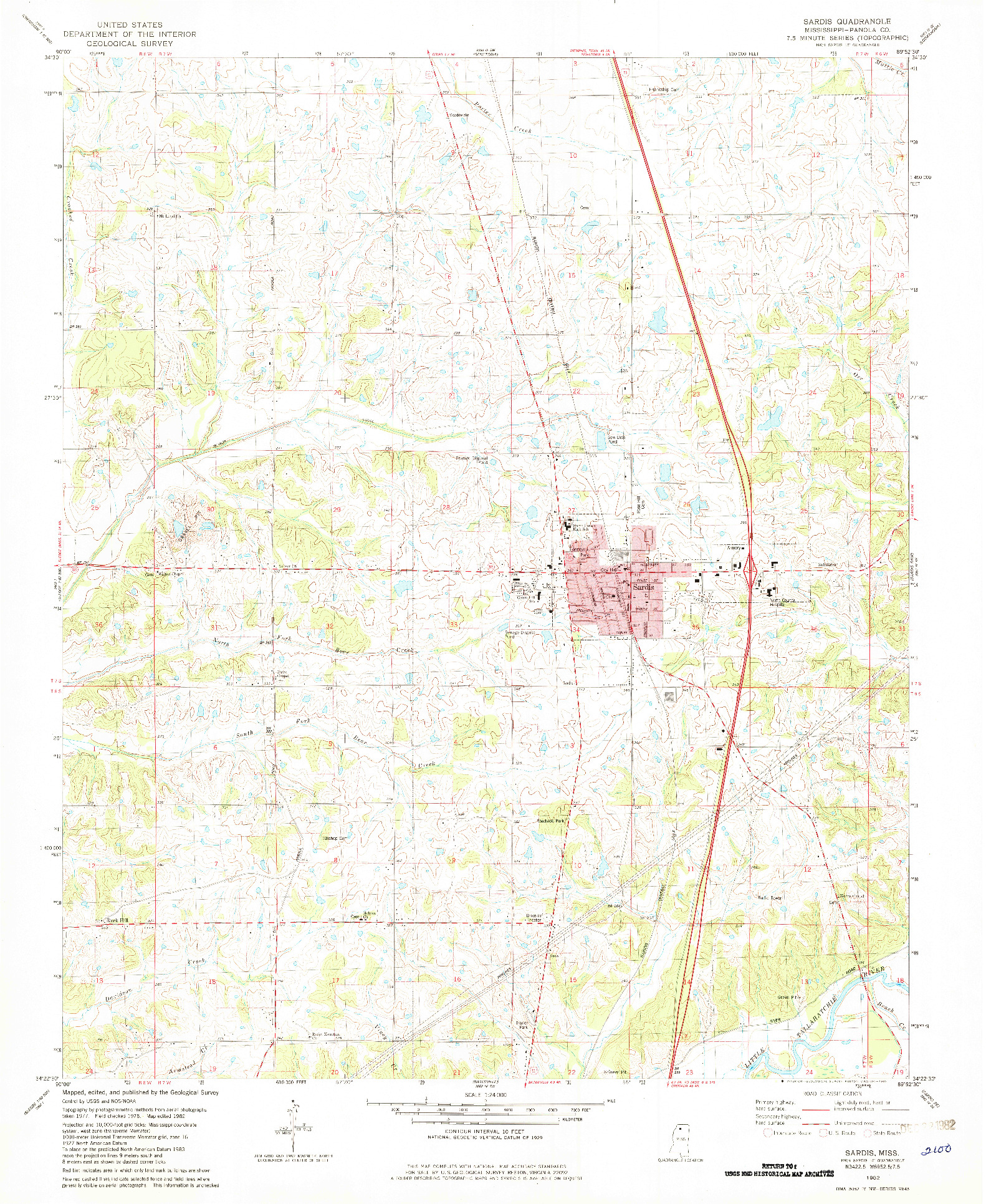 USGS 1:24000-SCALE QUADRANGLE FOR SARDIS, MS 1982