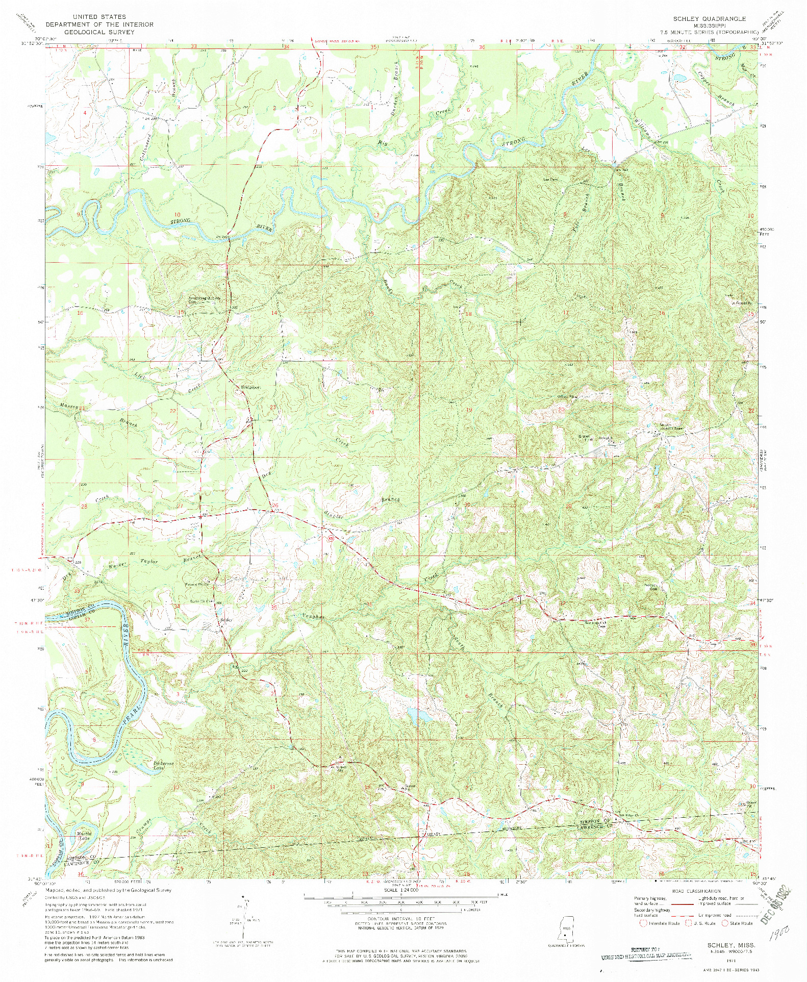 USGS 1:24000-SCALE QUADRANGLE FOR SCHLEY, MS 1971