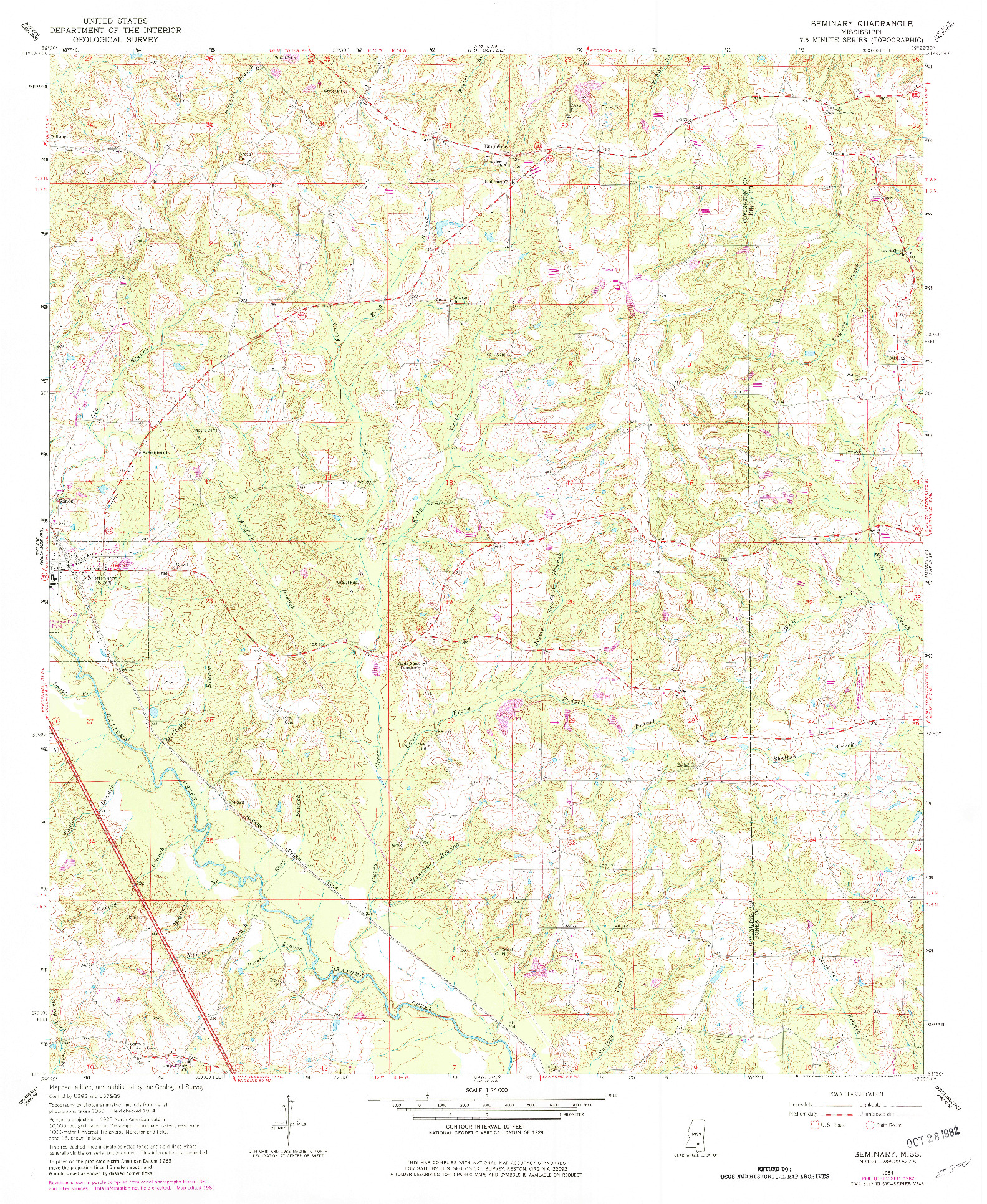 USGS 1:24000-SCALE QUADRANGLE FOR SEMINARY, MS 1964