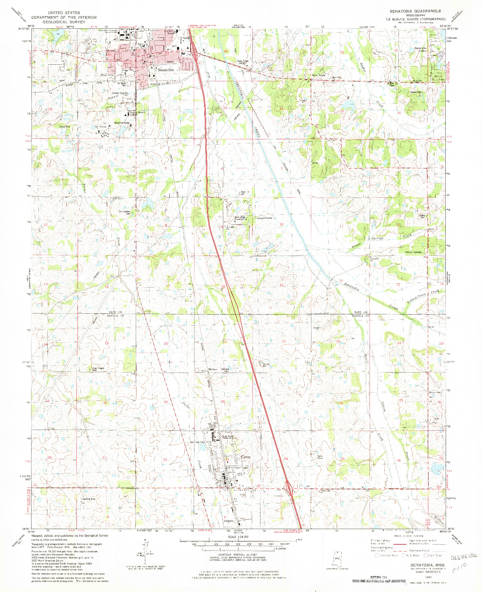 USGS 1:24000-SCALE QUADRANGLE FOR SENATOBIA, MS 1982