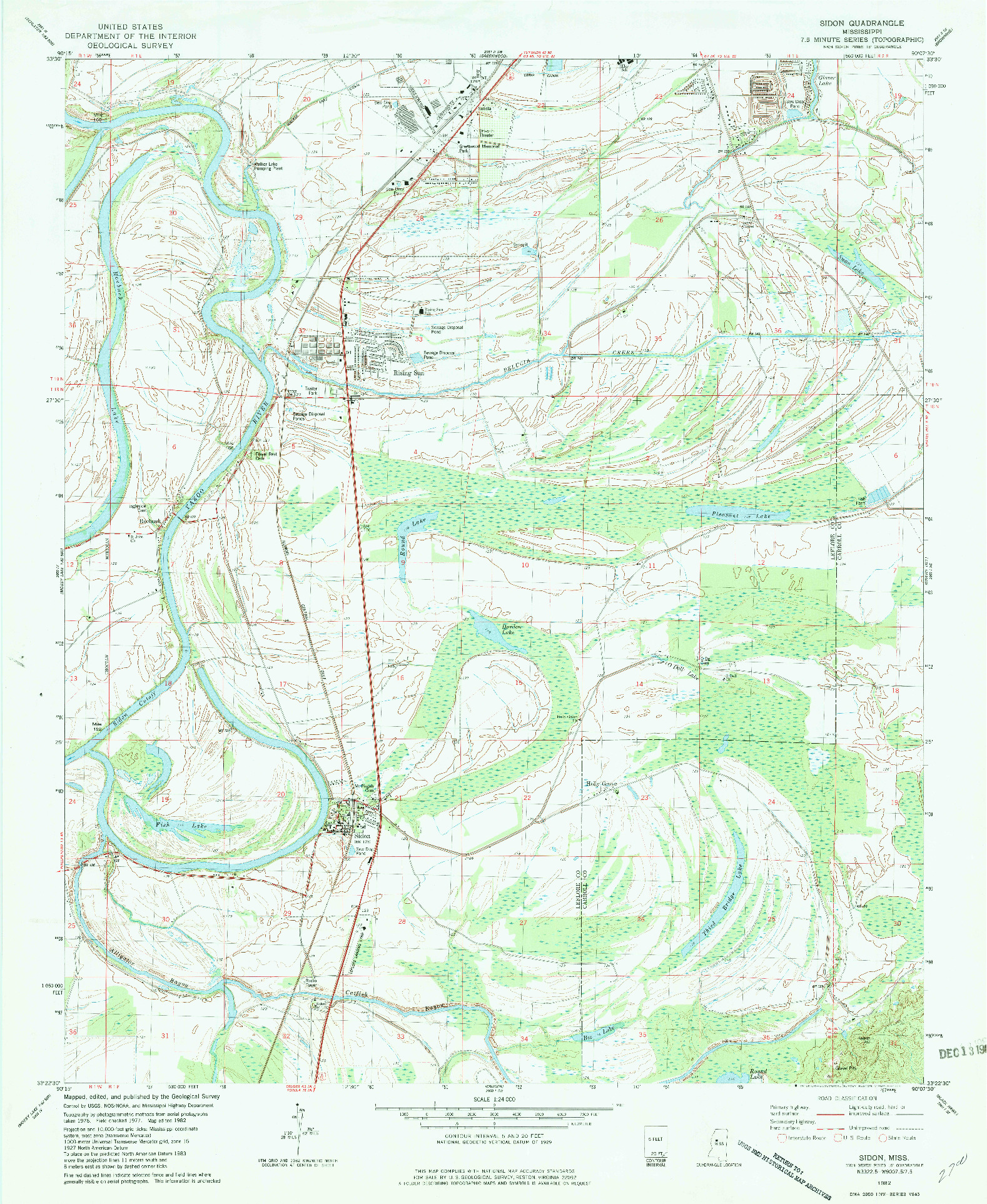 USGS 1:24000-SCALE QUADRANGLE FOR SIDON, MS 1982