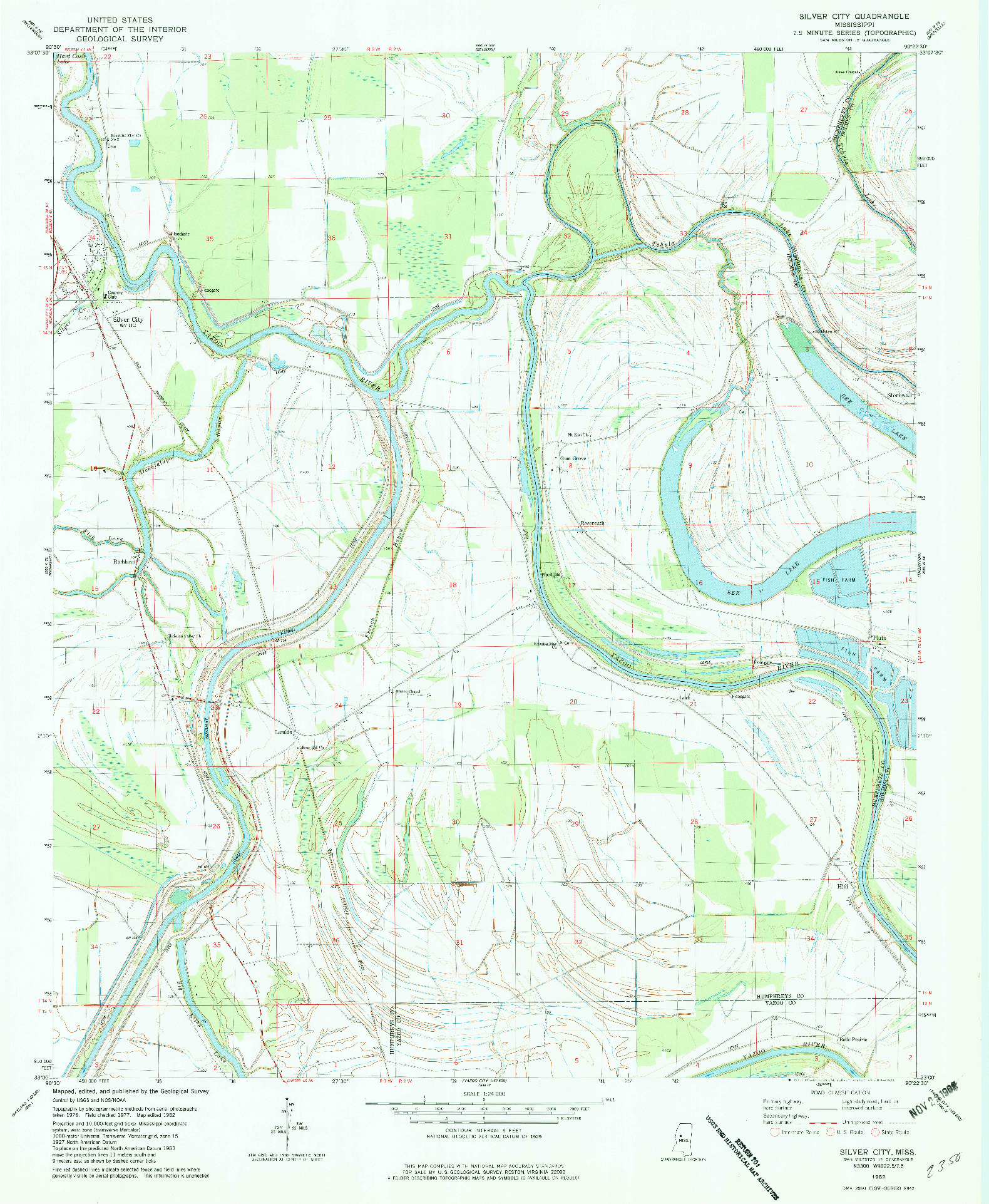 USGS 1:24000-SCALE QUADRANGLE FOR SILVER CITY, MS 1982