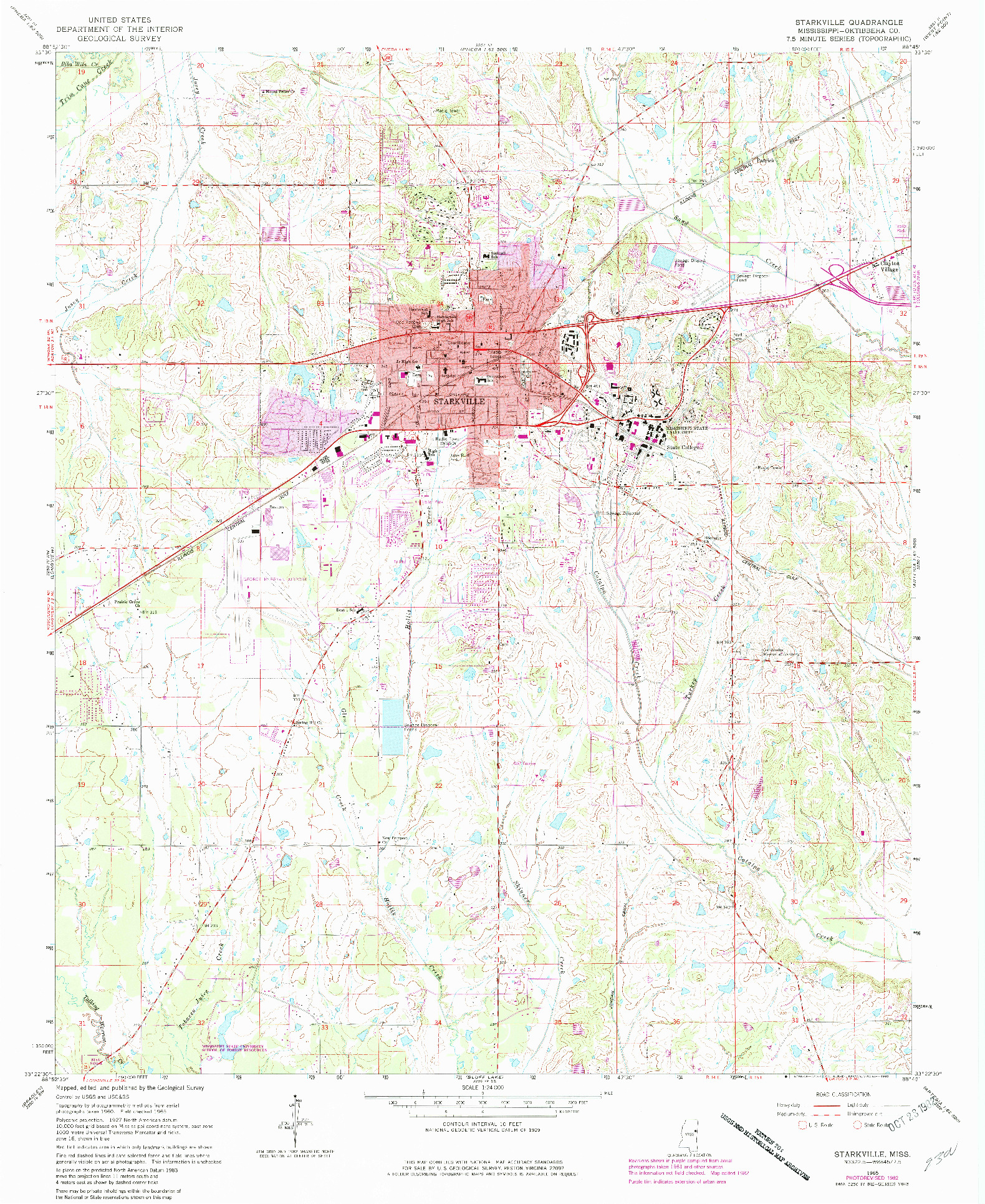 USGS 1:24000-SCALE QUADRANGLE FOR STARKVILLE, MS 1965