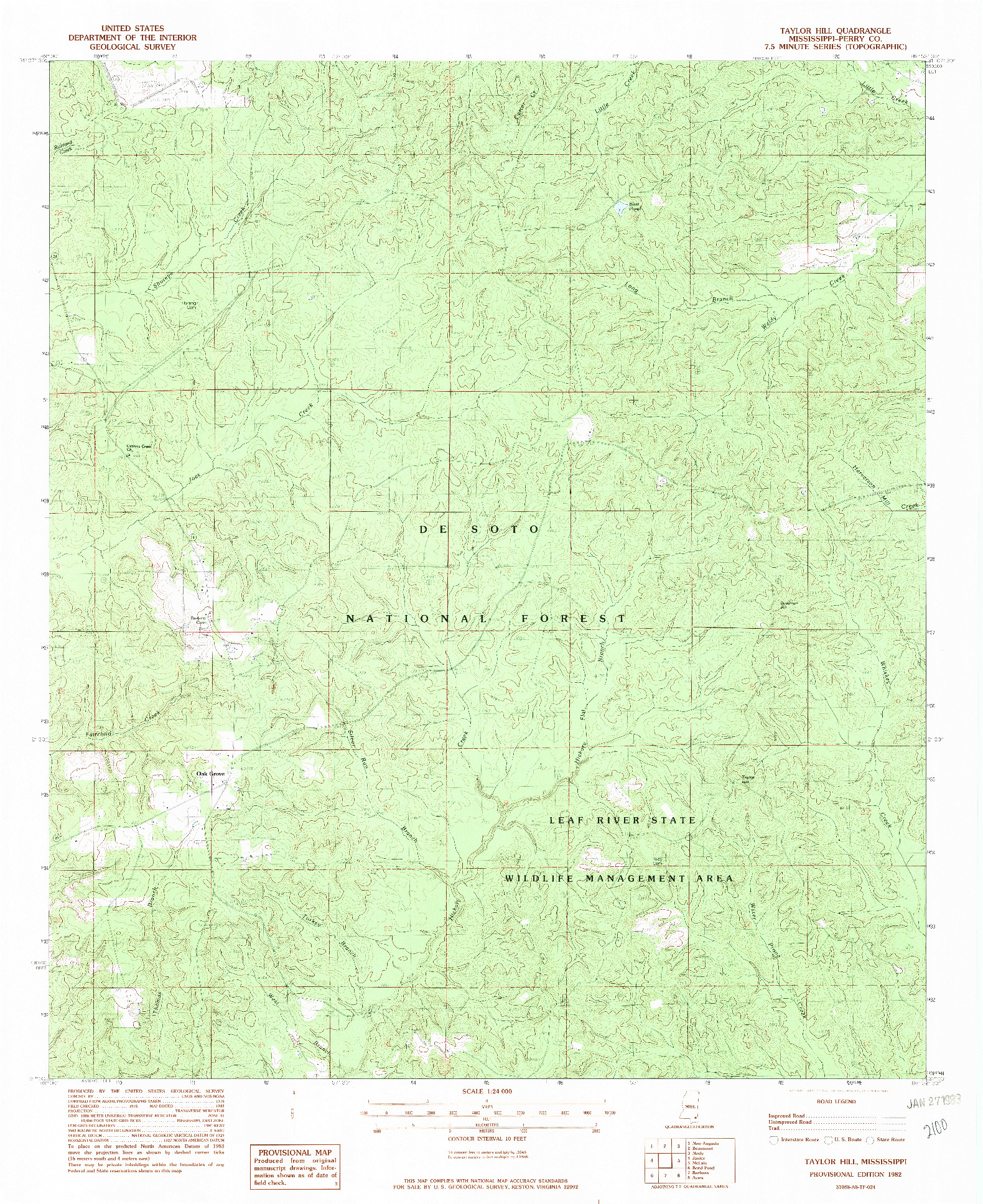 USGS 1:24000-SCALE QUADRANGLE FOR TAYLOR HILL, MS 1982