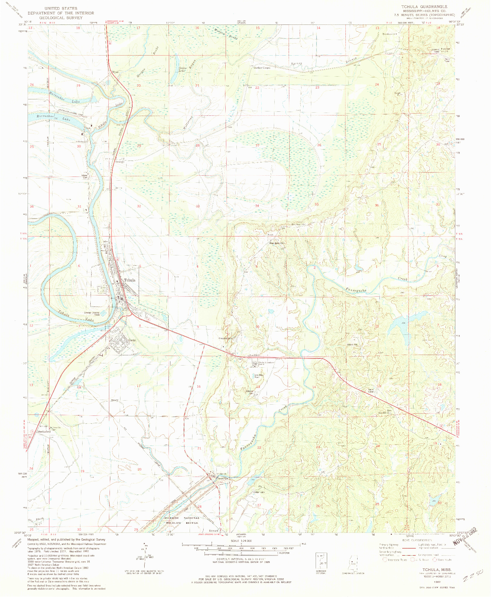 USGS 1:24000-SCALE QUADRANGLE FOR TCHULA, MS 1982
