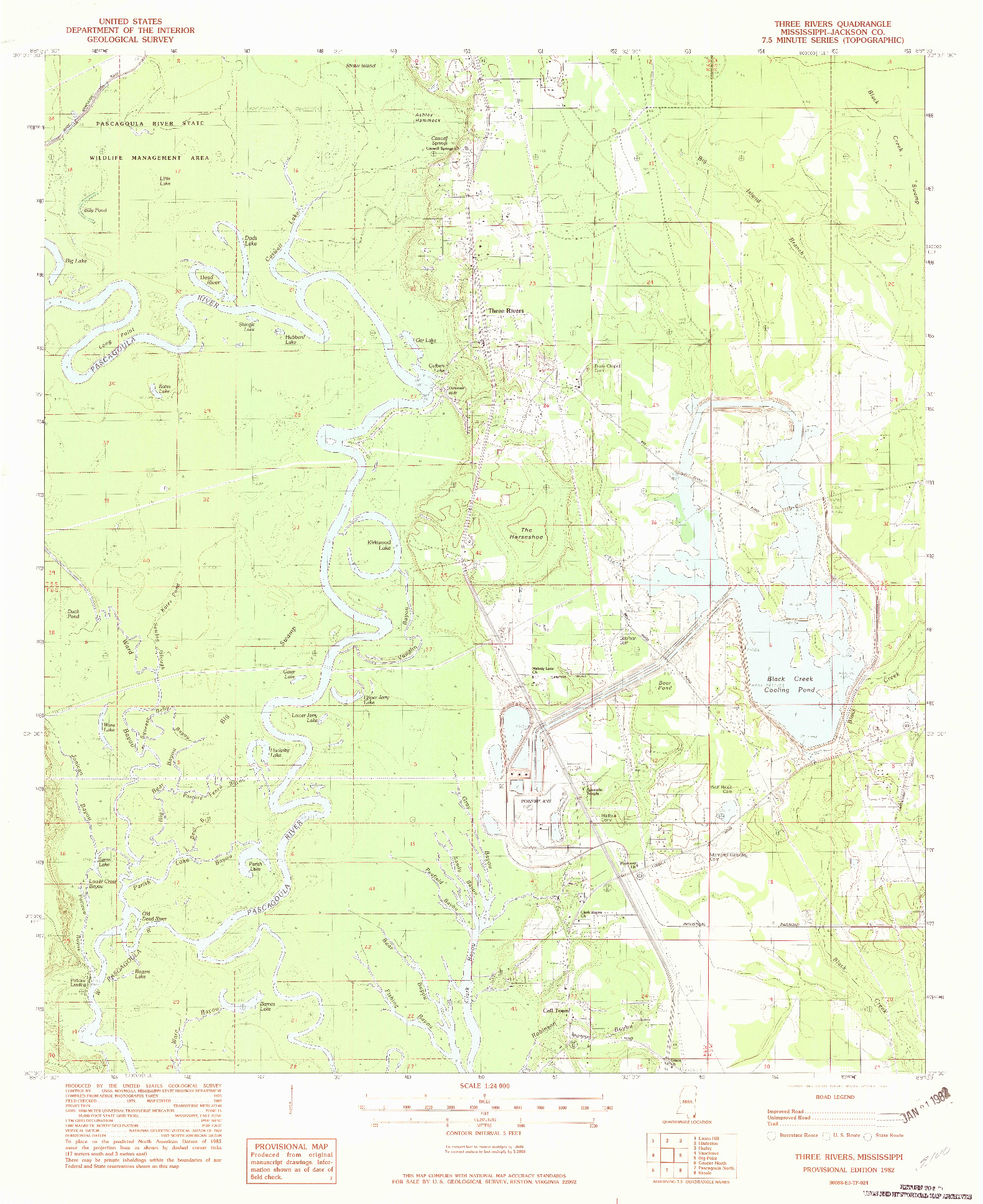 USGS 1:24000-SCALE QUADRANGLE FOR THREE RIVERS, MS 1982