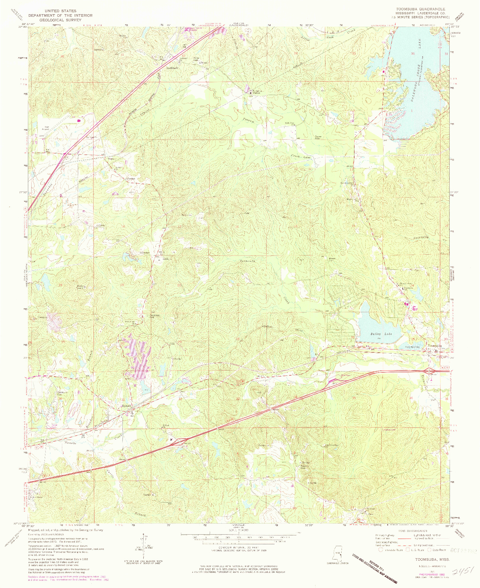 USGS 1:24000-SCALE QUADRANGLE FOR TOOMSUBA, MS 1971