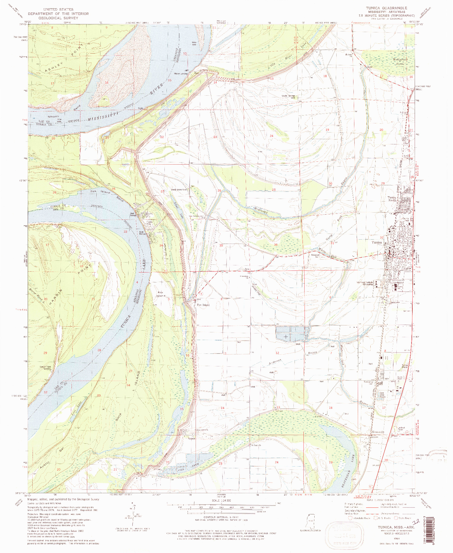 USGS 1:24000-SCALE QUADRANGLE FOR TUNICA, MS 1981