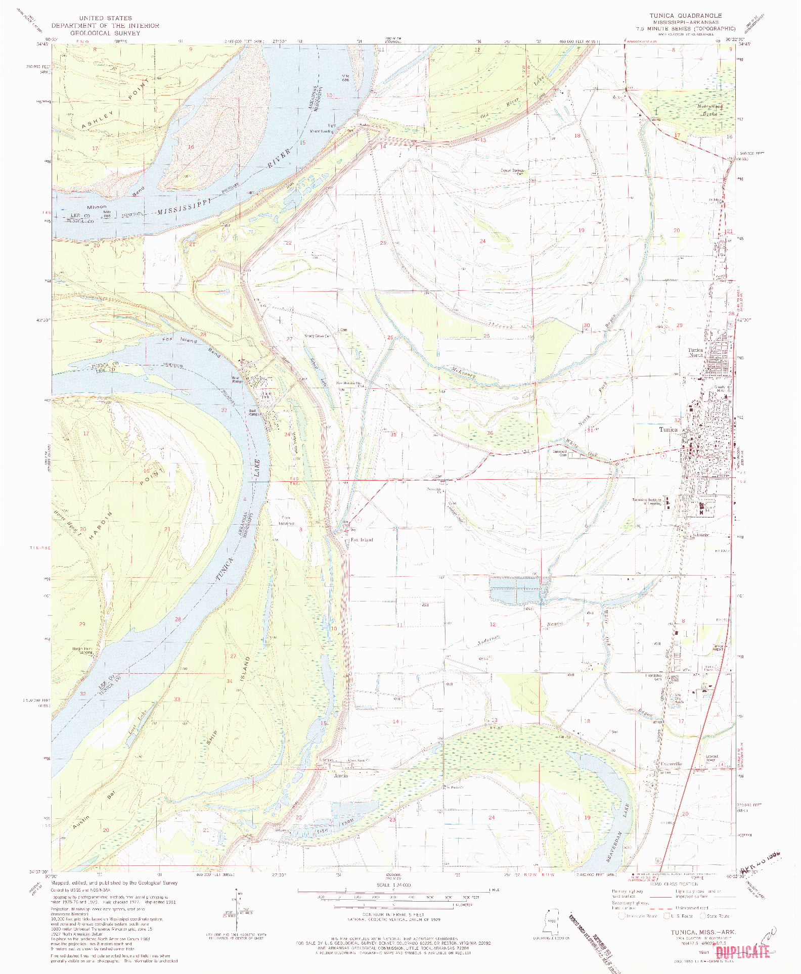 USGS 1:24000-SCALE QUADRANGLE FOR TUNICA, MS 1981