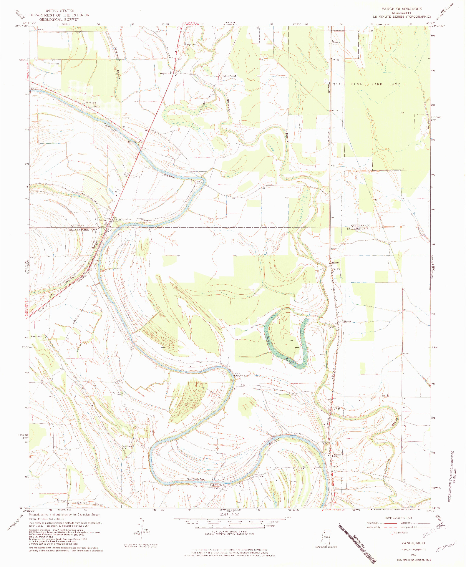 USGS 1:24000-SCALE QUADRANGLE FOR VANCE, MS 1967