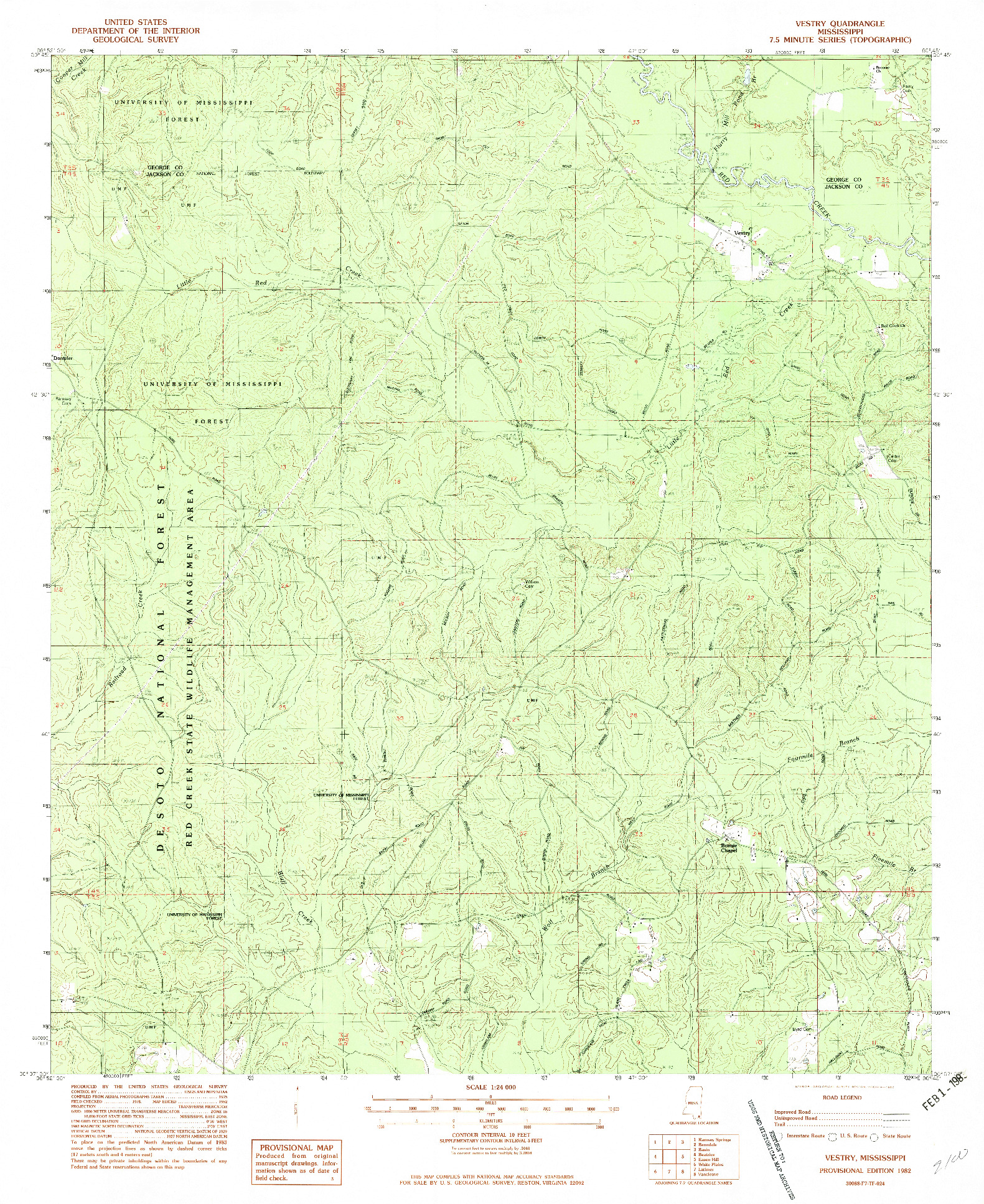 USGS 1:24000-SCALE QUADRANGLE FOR VESTRY, MS 1982