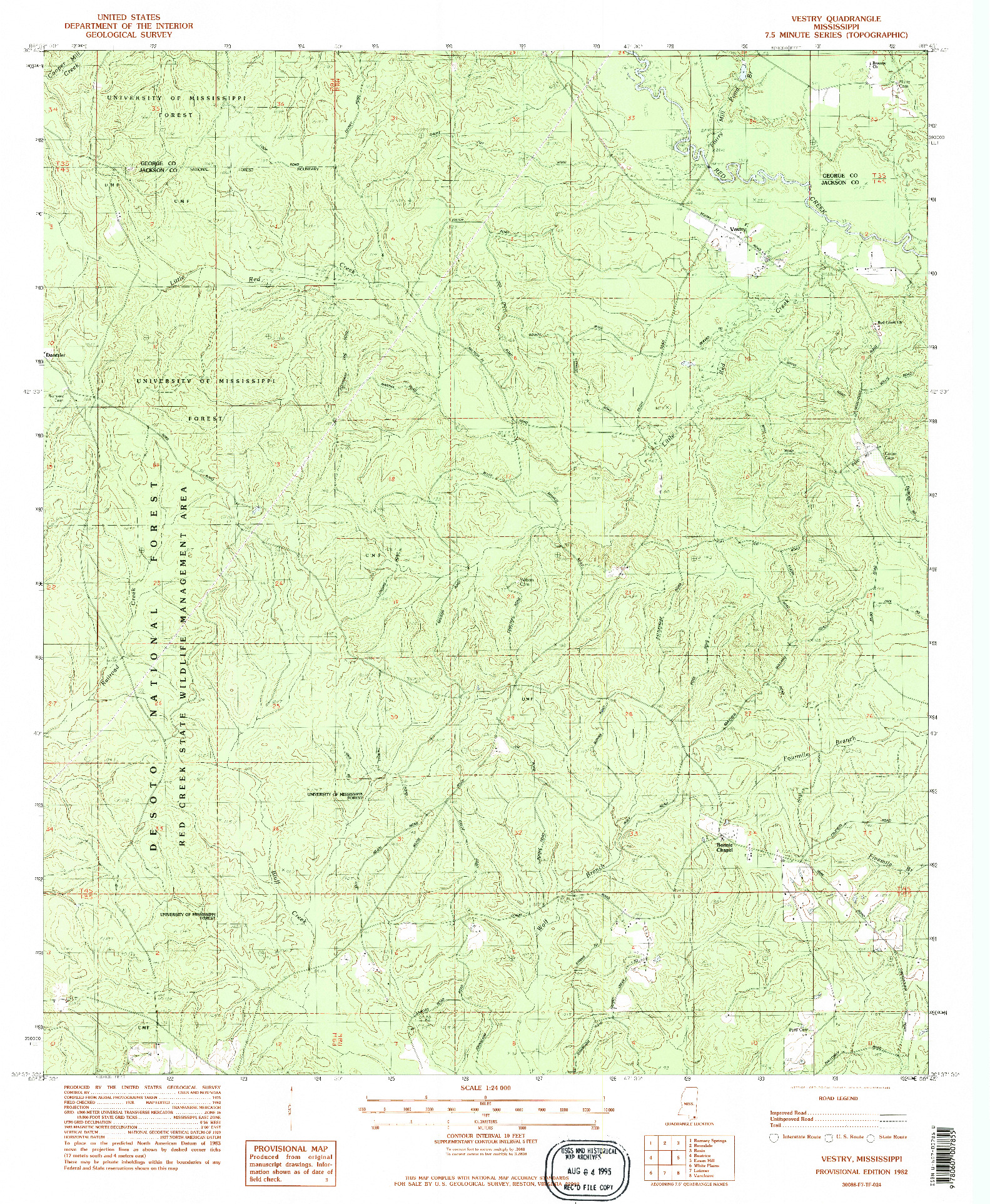 USGS 1:24000-SCALE QUADRANGLE FOR VESTRY, MS 1982