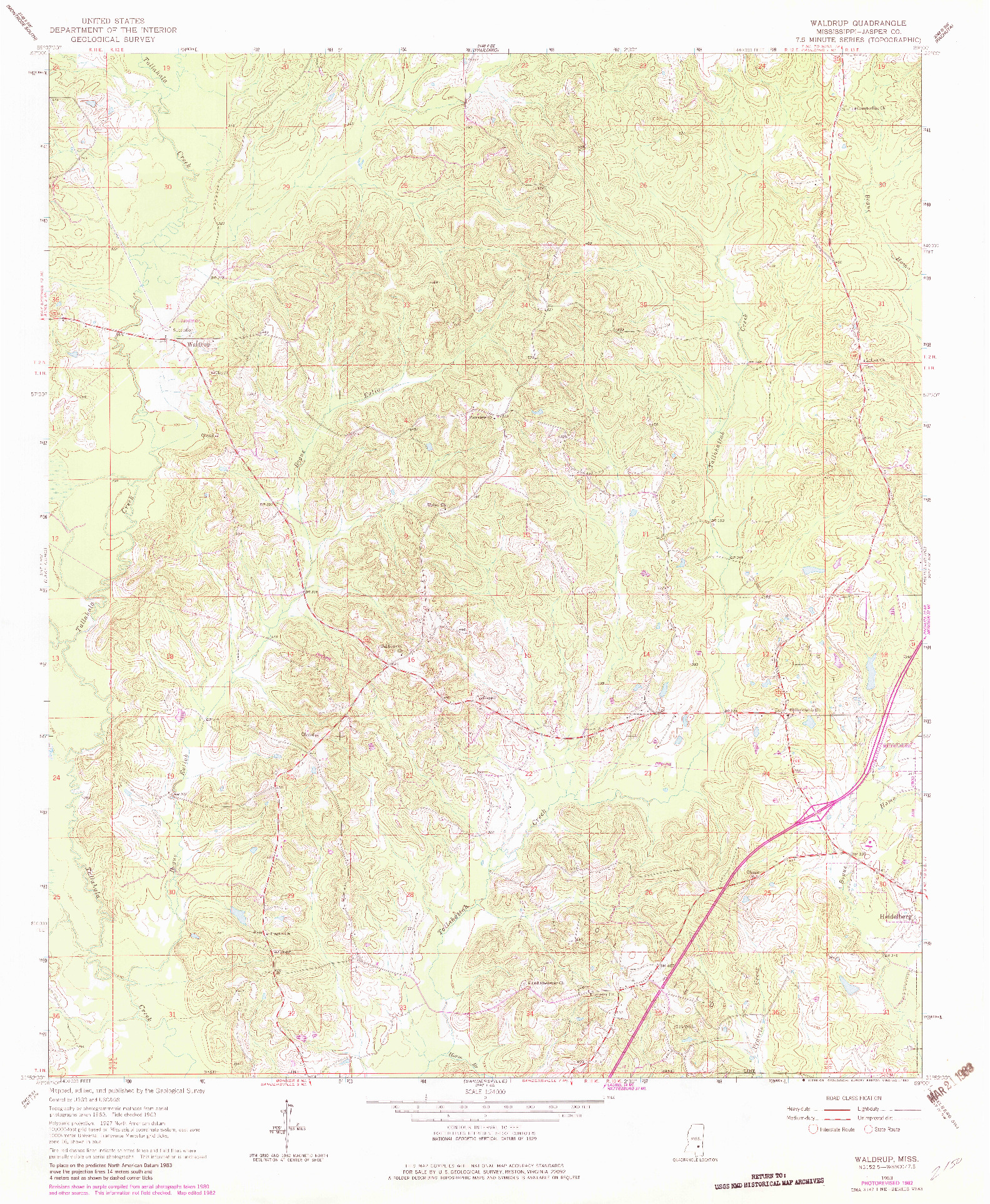 USGS 1:24000-SCALE QUADRANGLE FOR WALDRUP, MS 1963