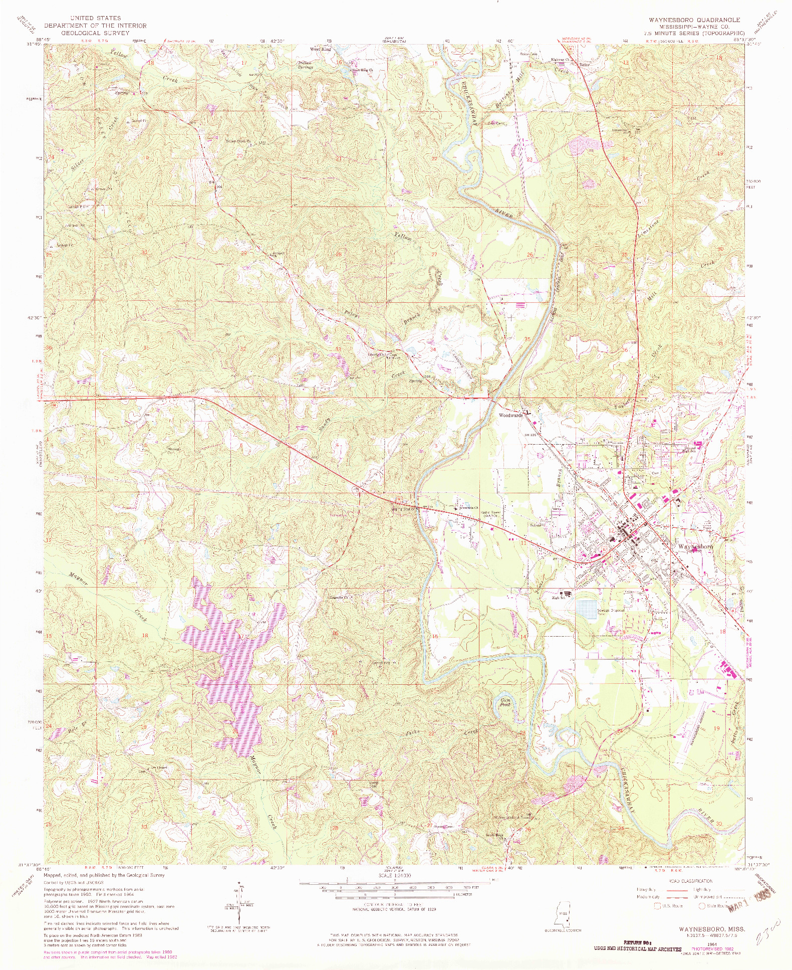 USGS 1:24000-SCALE QUADRANGLE FOR WAYNESBORO, MS 1964