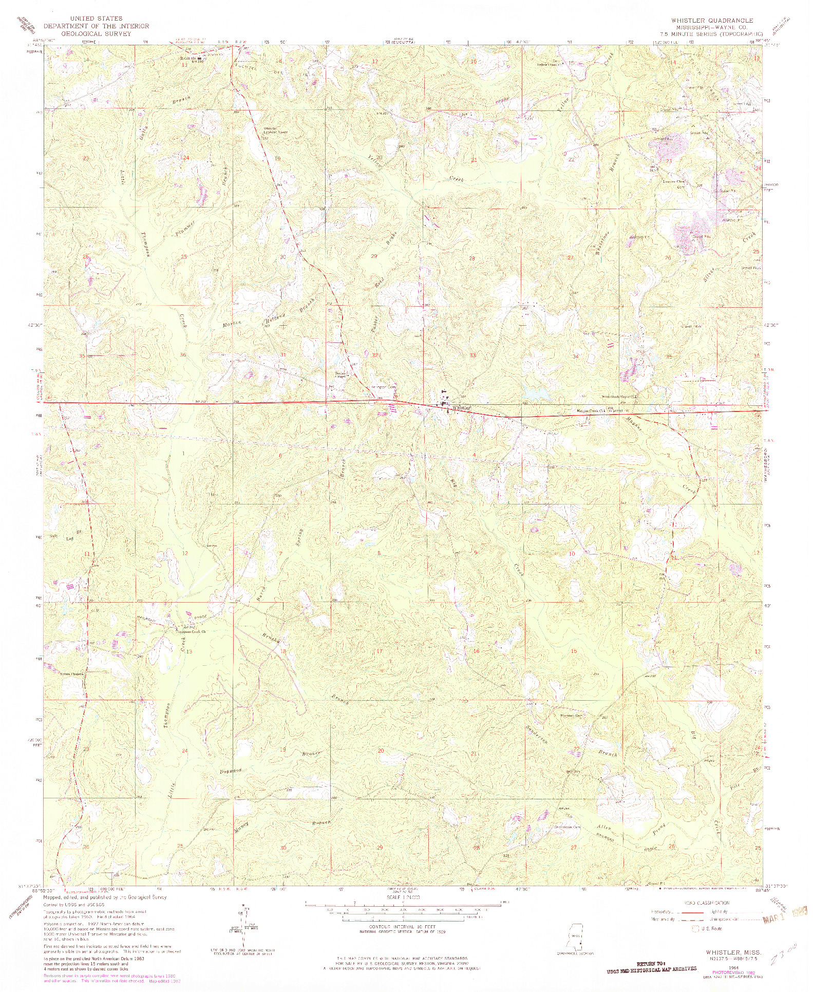 USGS 1:24000-SCALE QUADRANGLE FOR WHISTLER, MS 1964