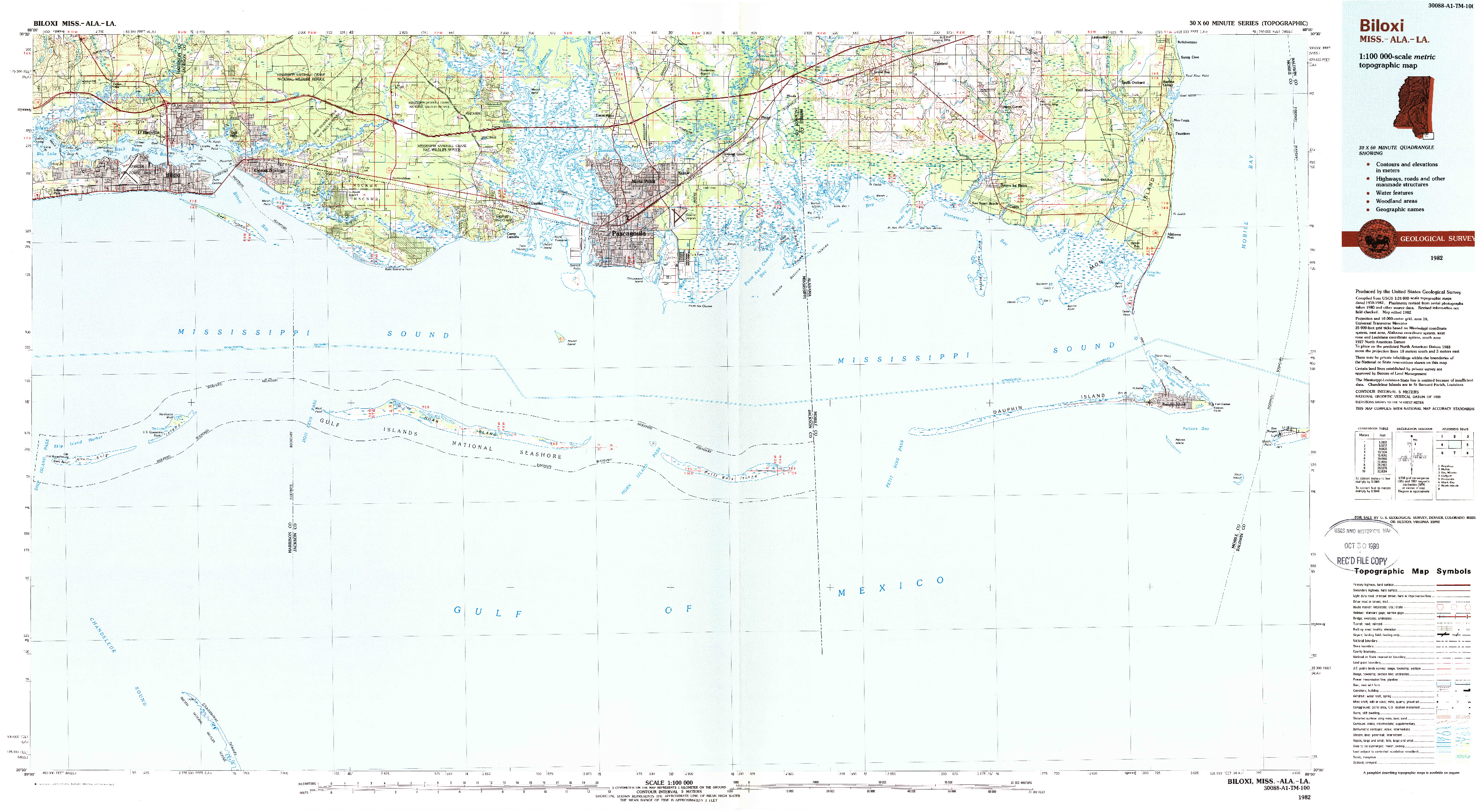 USGS 1:100000-SCALE QUADRANGLE FOR BILOXI, MS 1982