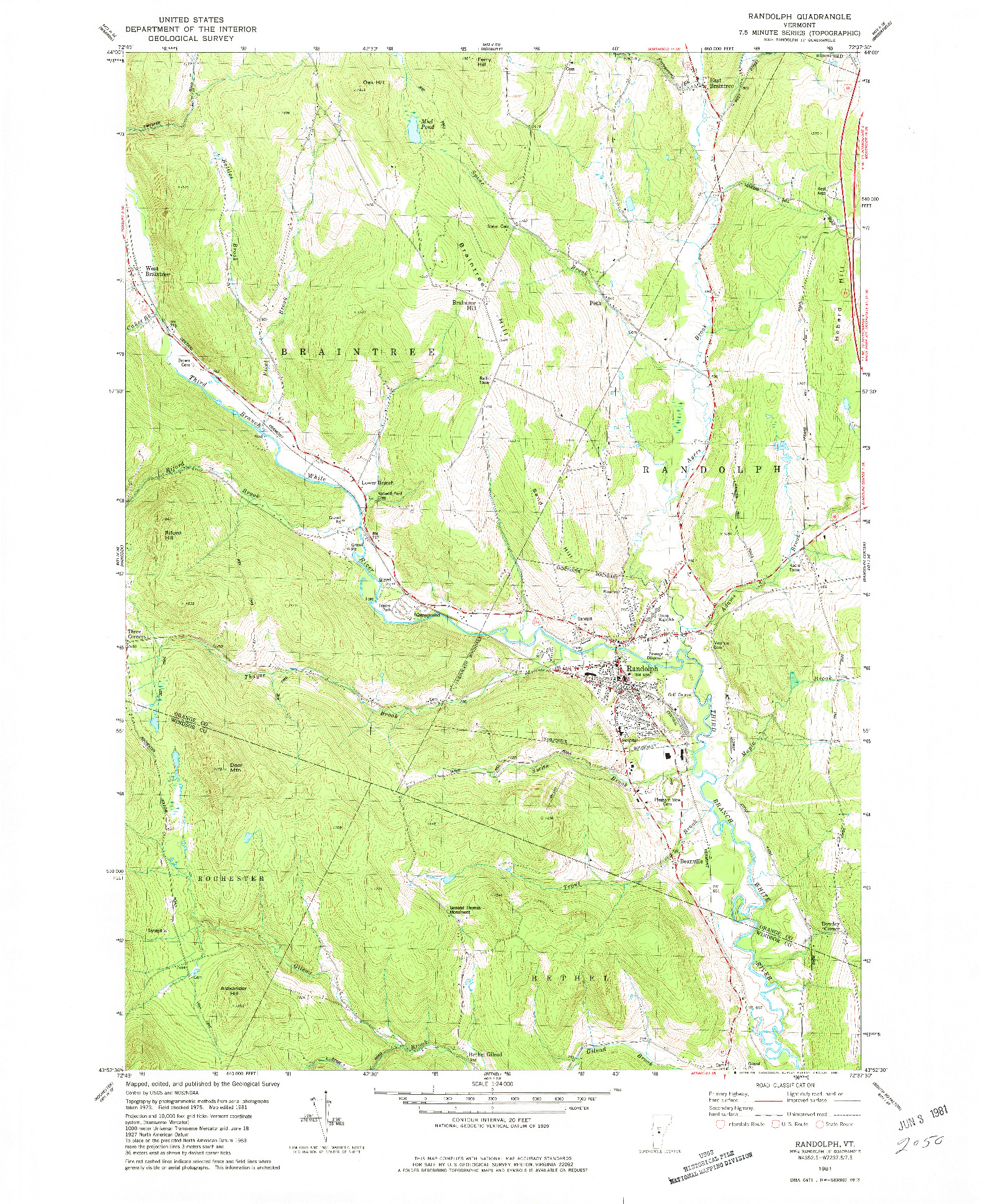 USGS 1:24000-SCALE QUADRANGLE FOR RANDOLPH, VT 1981