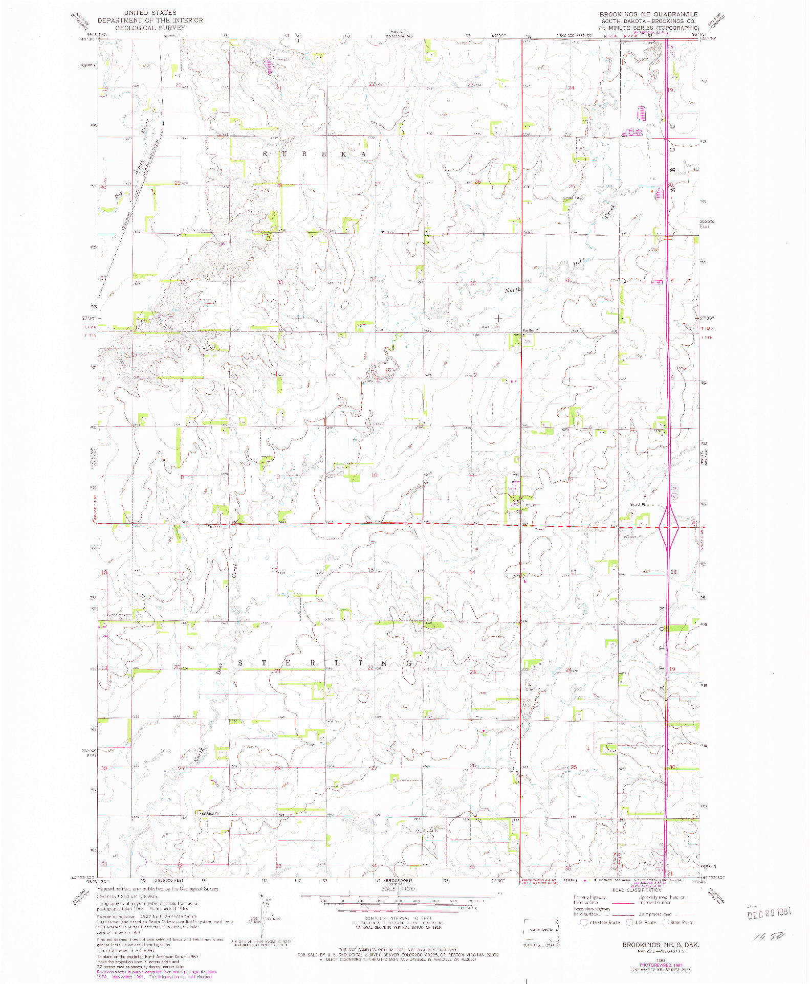 USGS 1:24000-SCALE QUADRANGLE FOR BROOKINGS NE, SD 1968