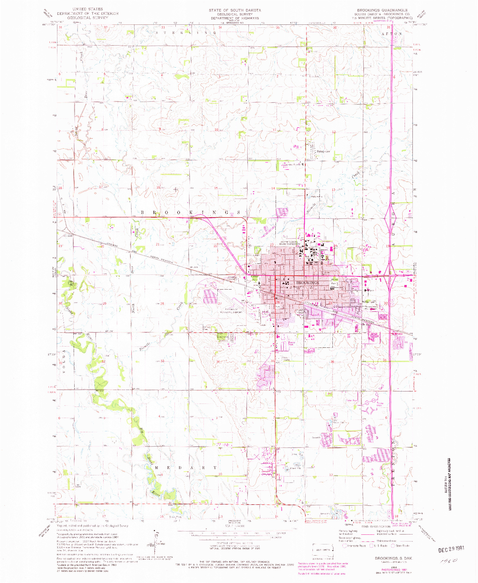 USGS 1:24000-SCALE QUADRANGLE FOR BROOKINGS, SD 1964