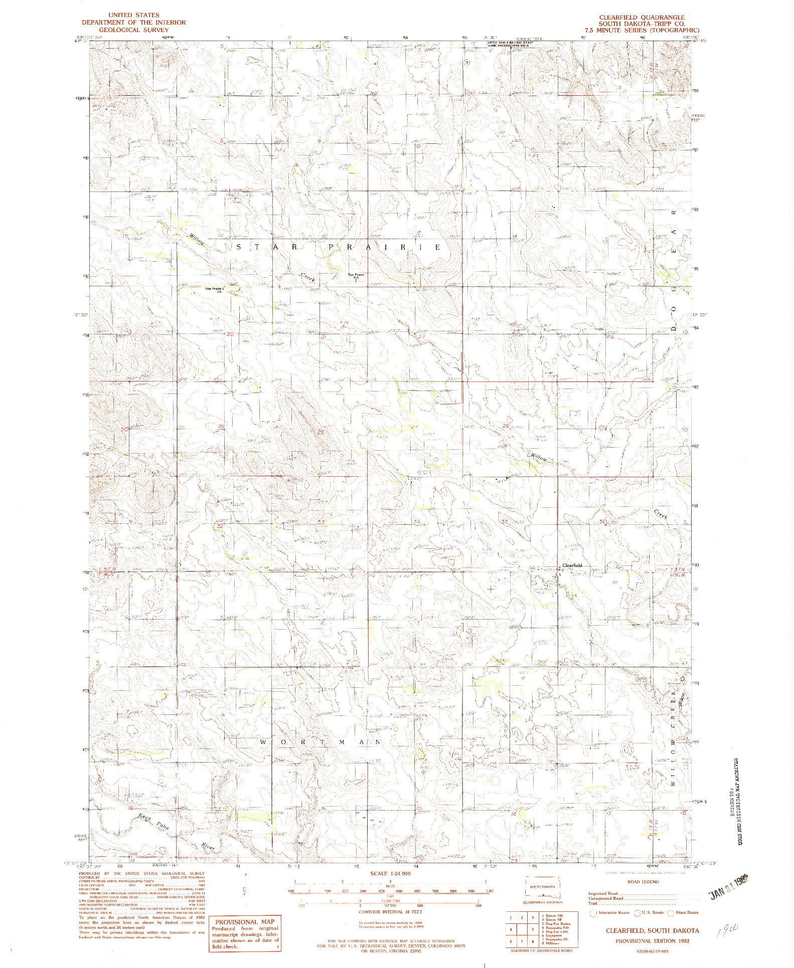 USGS 1:24000-SCALE QUADRANGLE FOR CLEARFIELD, SD 1982