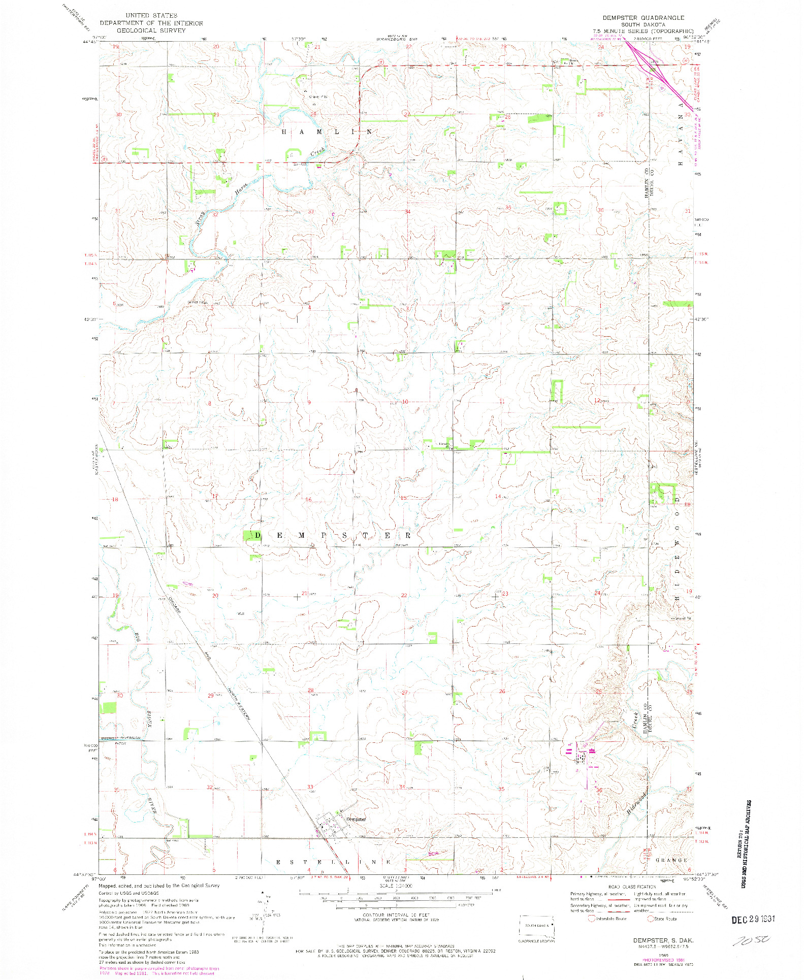 USGS 1:24000-SCALE QUADRANGLE FOR DEMPSTER, SD 1969