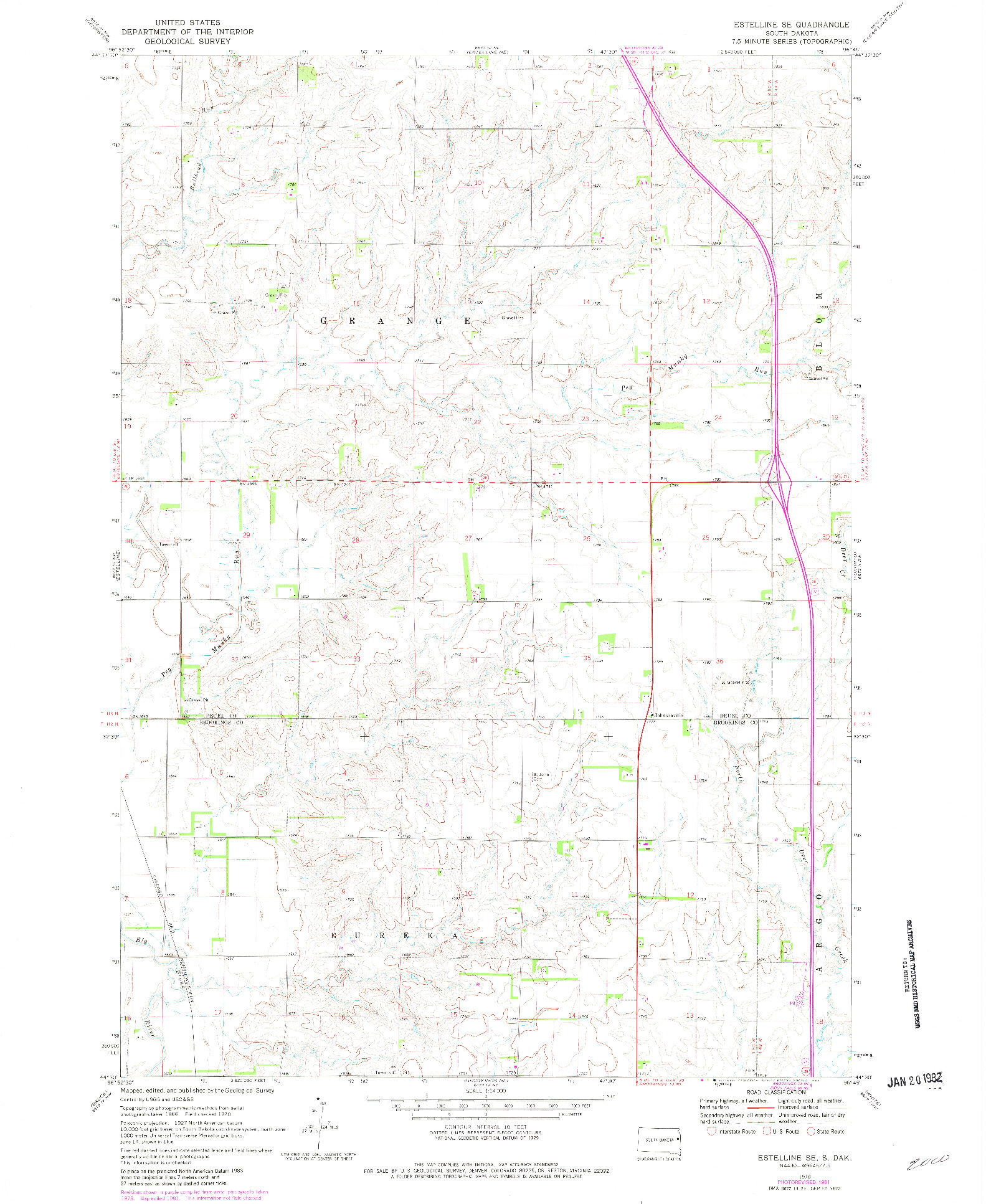 USGS 1:24000-SCALE QUADRANGLE FOR ESTELLINE SE, SD 1970