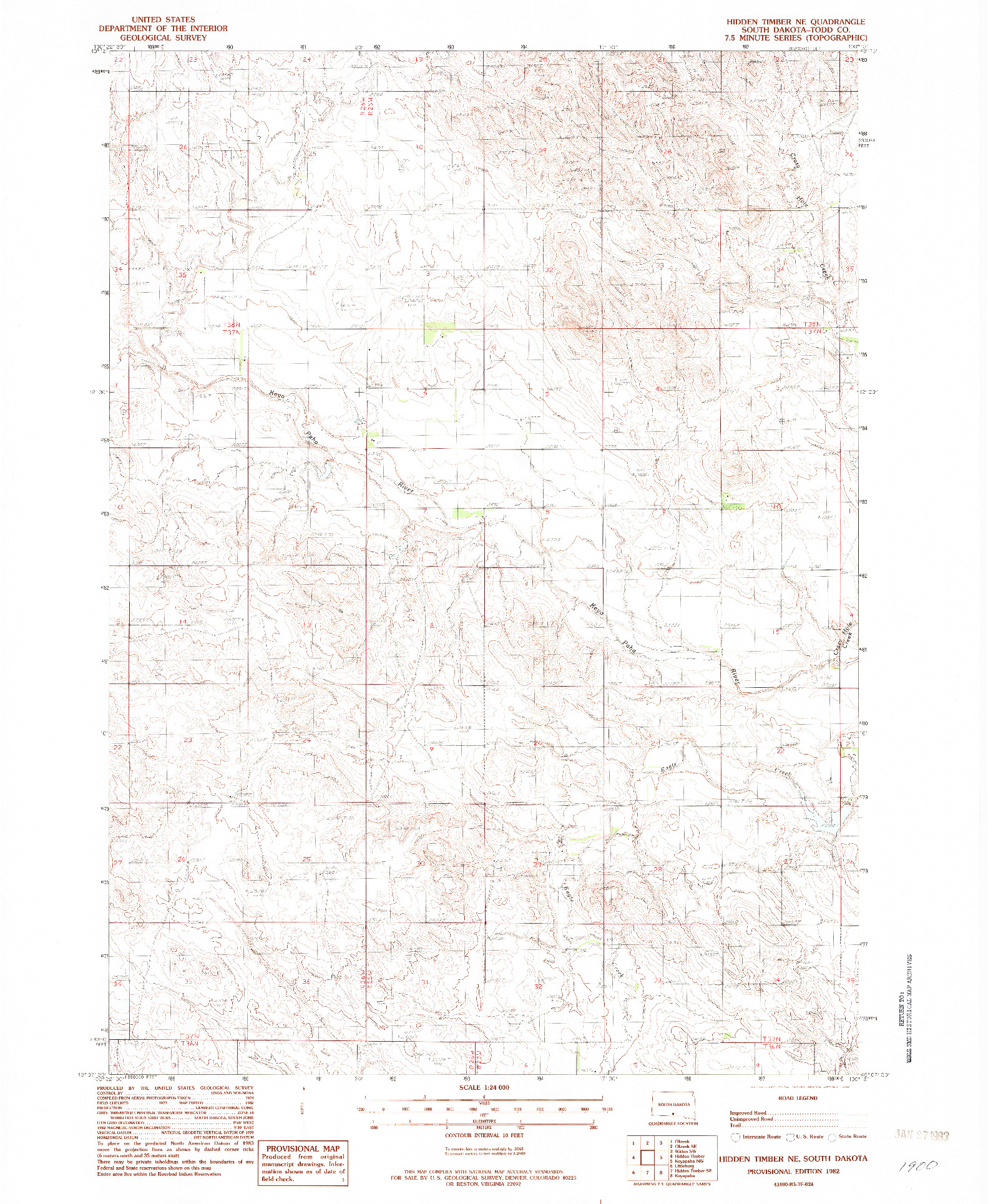 USGS 1:24000-SCALE QUADRANGLE FOR HIDDEN TIMBER NE, SD 1982
