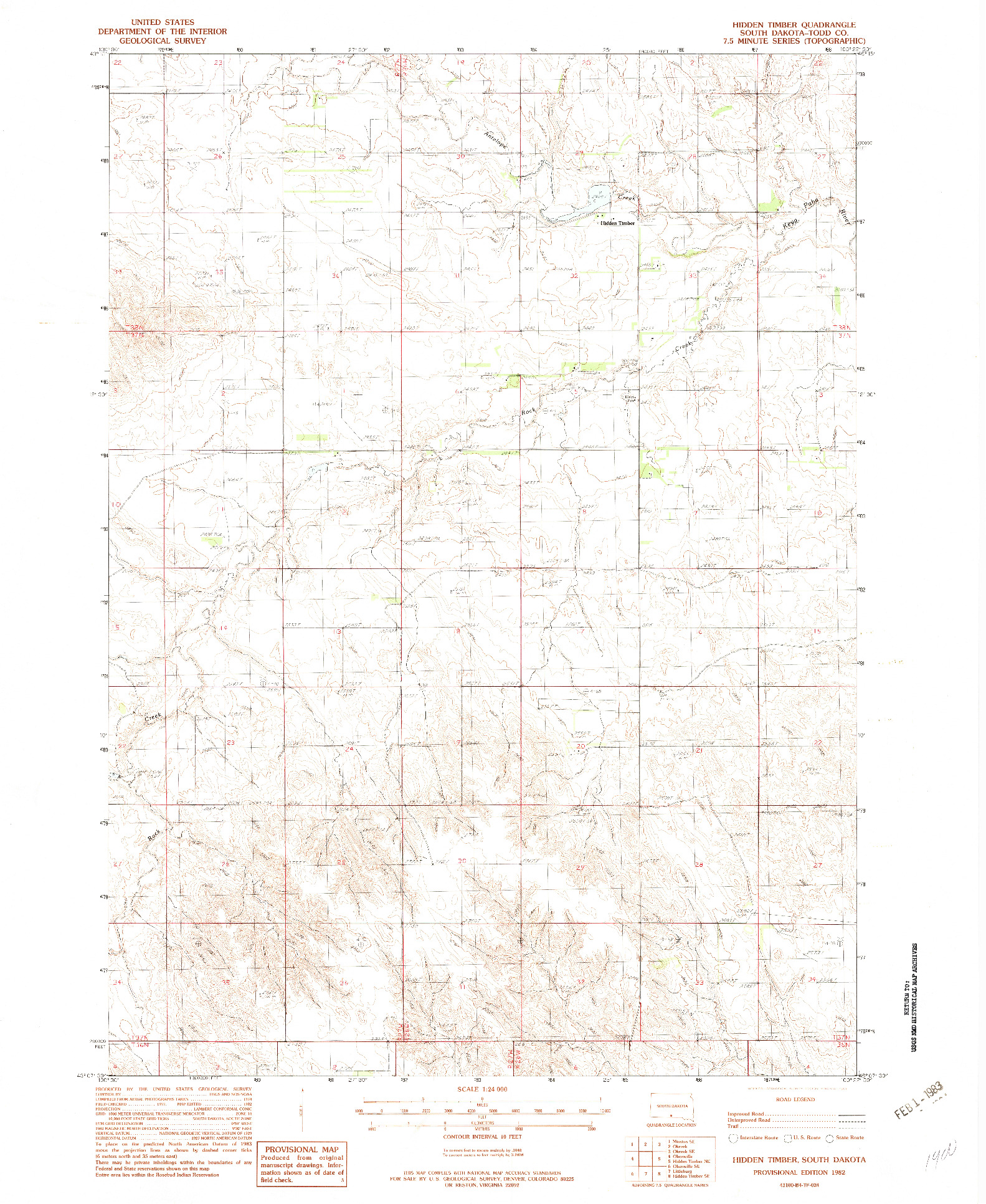 USGS 1:24000-SCALE QUADRANGLE FOR HIDDEN TIMBER, SD 1982