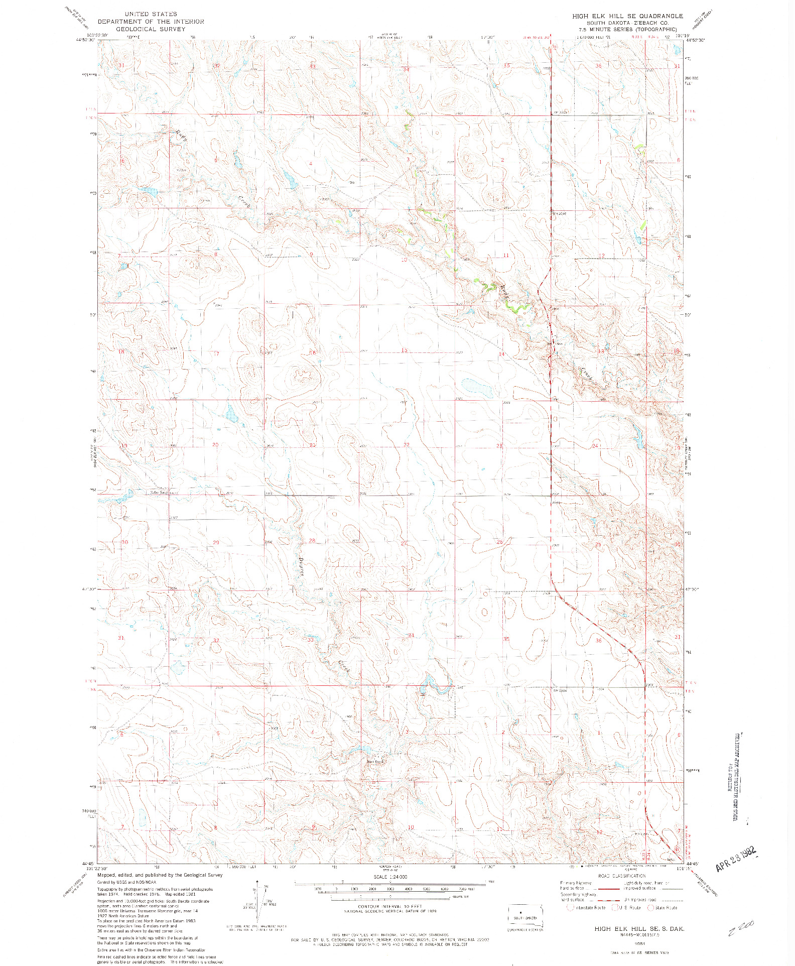 USGS 1:24000-SCALE QUADRANGLE FOR HIGH ELK HILL SE, SD 1981