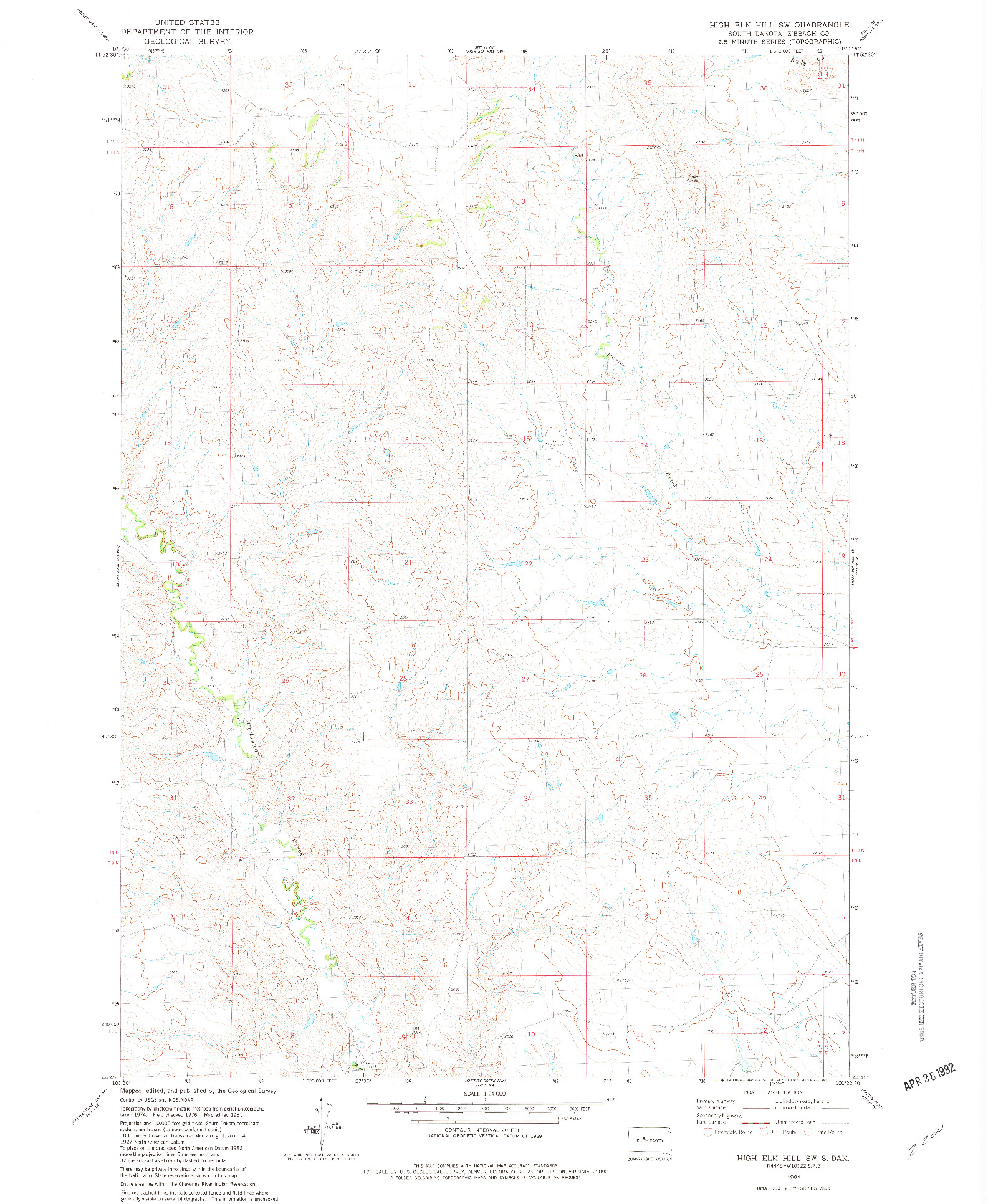 USGS 1:24000-SCALE QUADRANGLE FOR HIGH ELK HILL SW, SD 1981