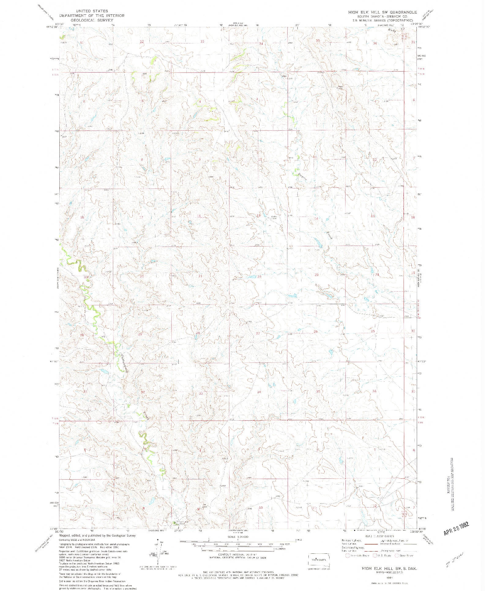 USGS 1:24000-SCALE QUADRANGLE FOR HIGH ELK HILL SW, SD 1981
