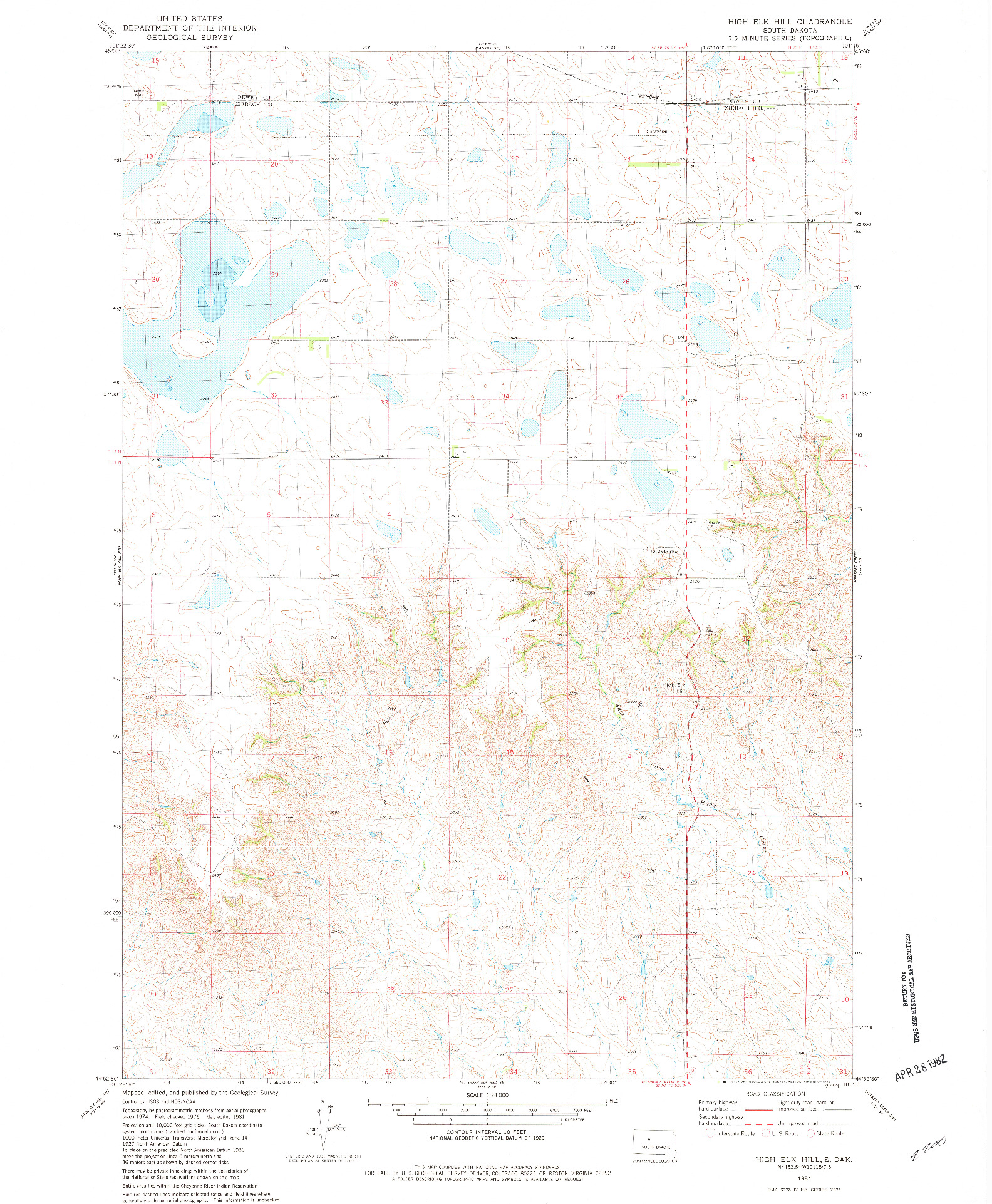 USGS 1:24000-SCALE QUADRANGLE FOR HIGH ELK HILL, SD 1981