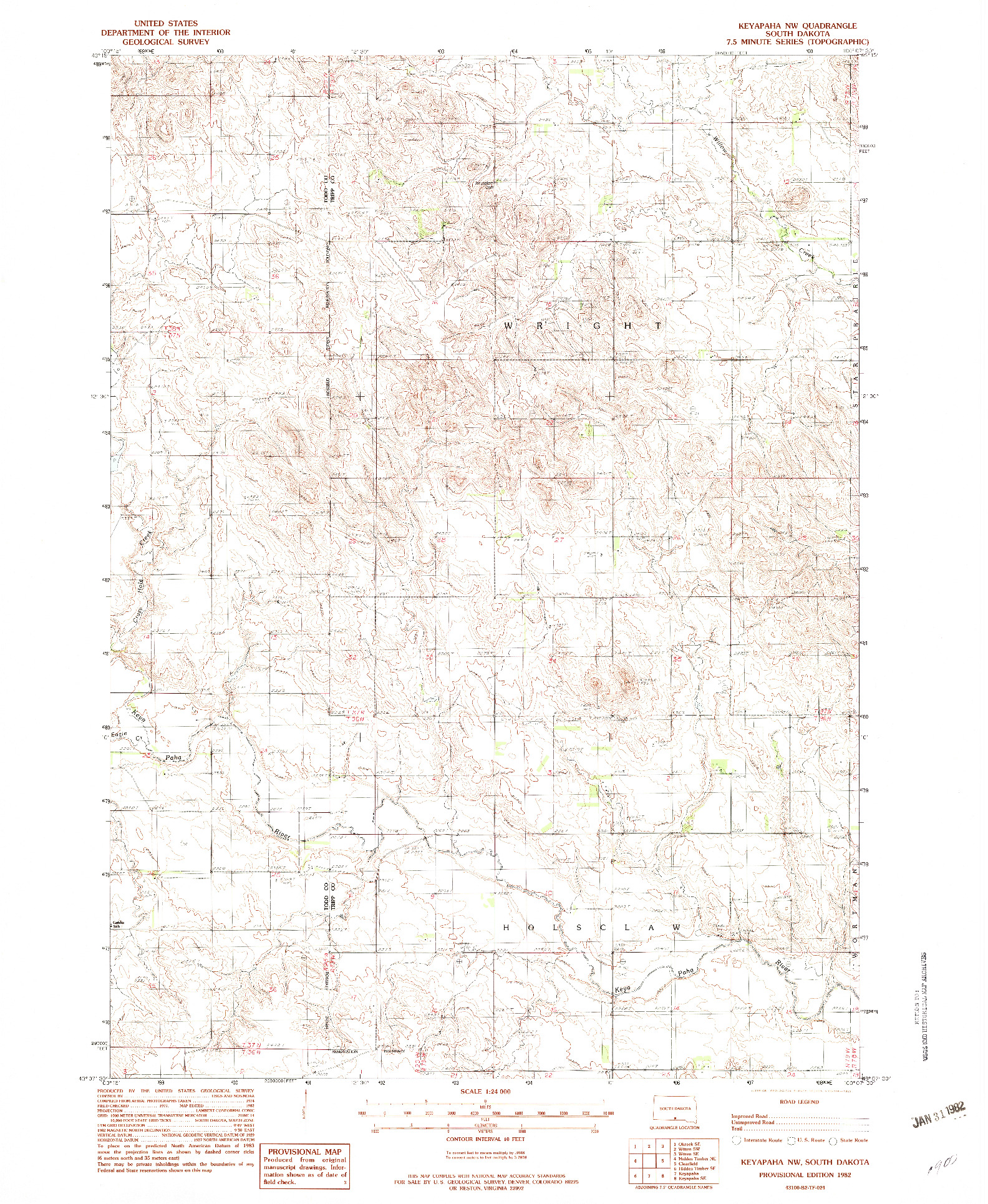 USGS 1:24000-SCALE QUADRANGLE FOR KEYAPAHA NW, SD 1982