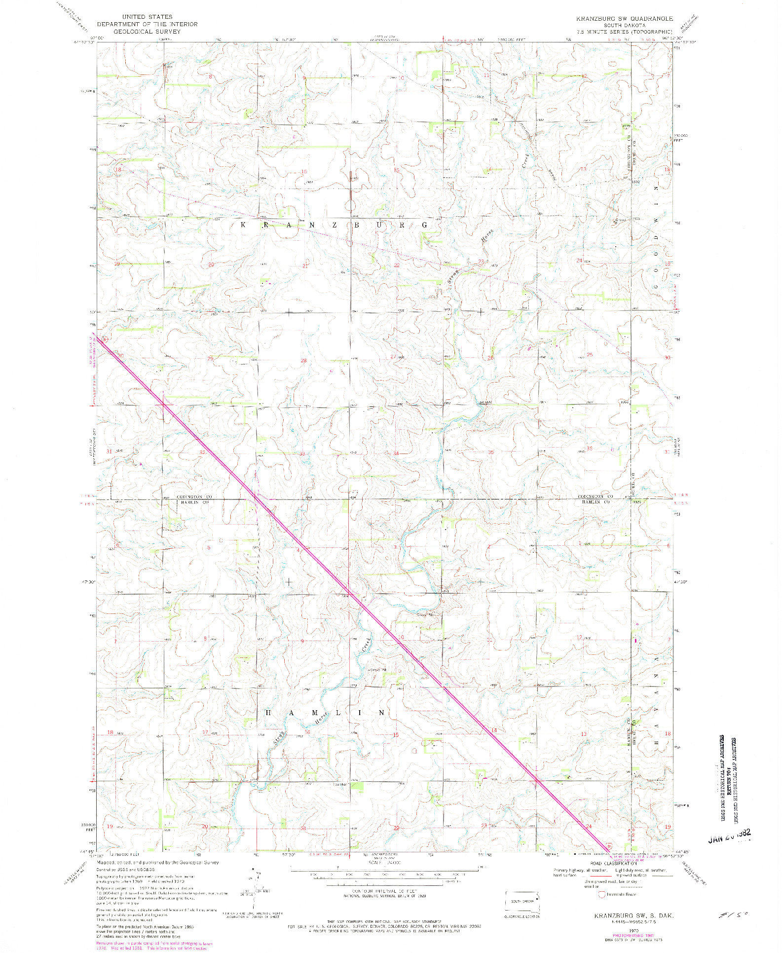 USGS 1:24000-SCALE QUADRANGLE FOR KRANZBURG SW, SD 1970