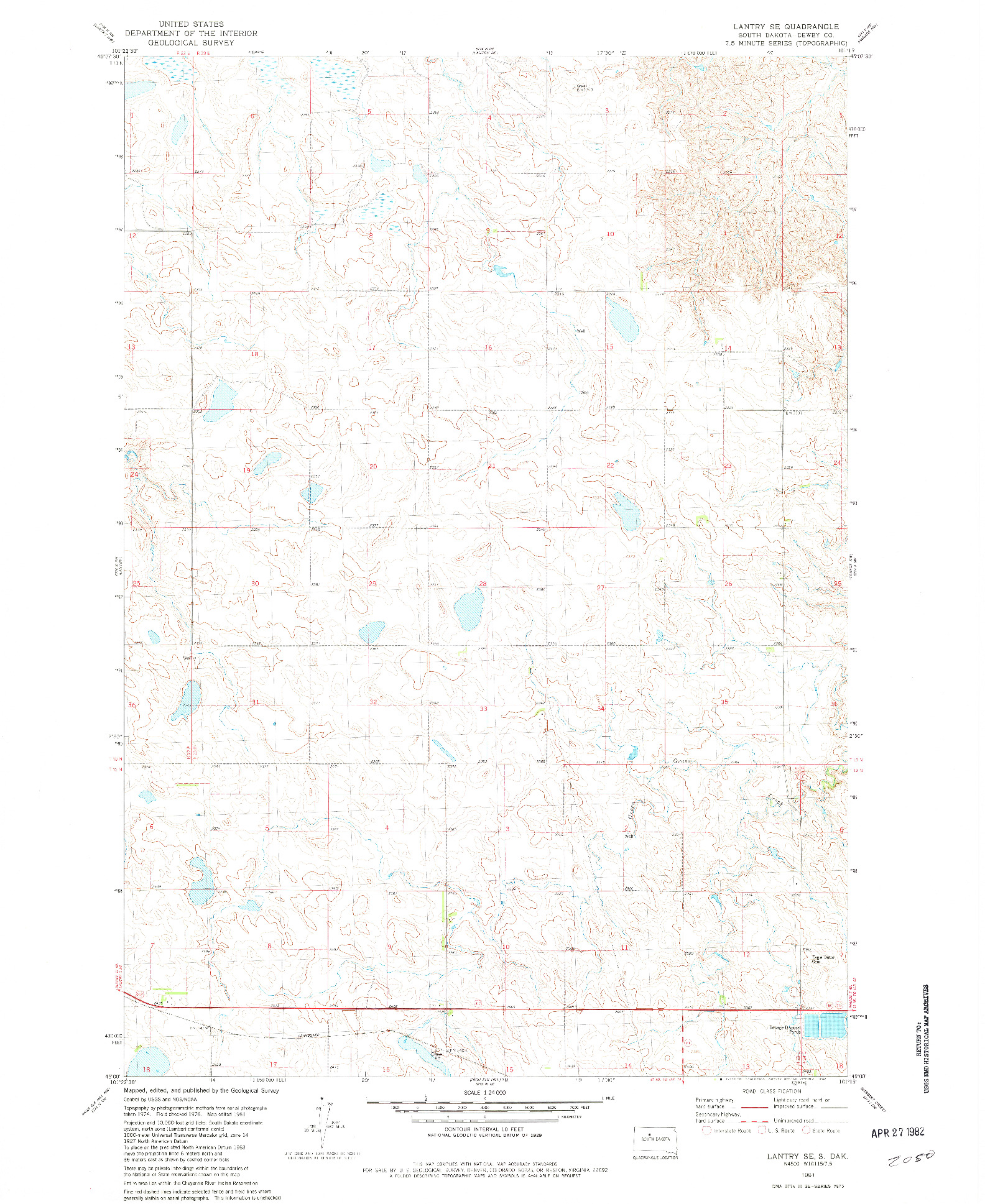 USGS 1:24000-SCALE QUADRANGLE FOR LANTRY SE, SD 1981
