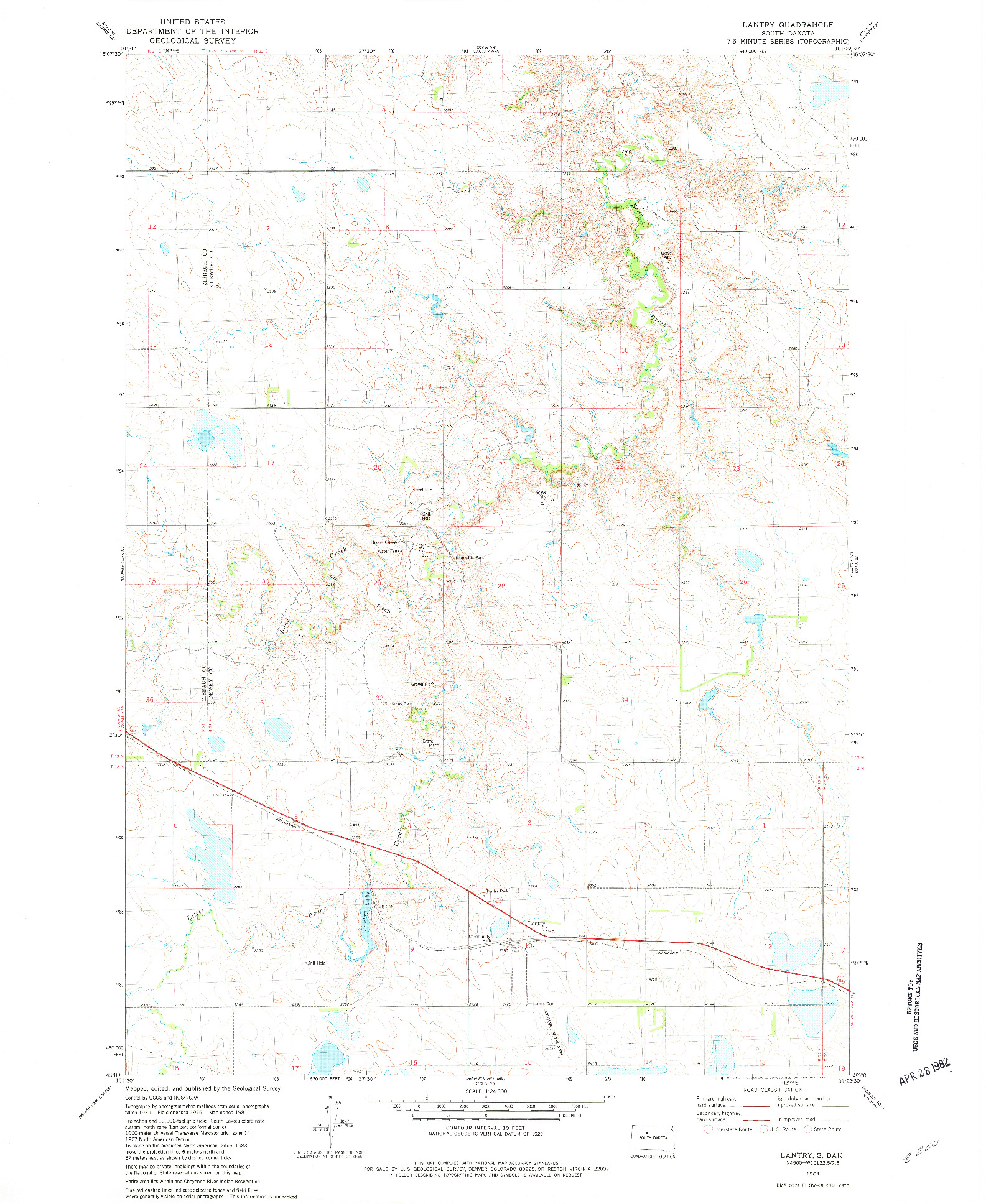 USGS 1:24000-SCALE QUADRANGLE FOR LANTRY, SD 1981