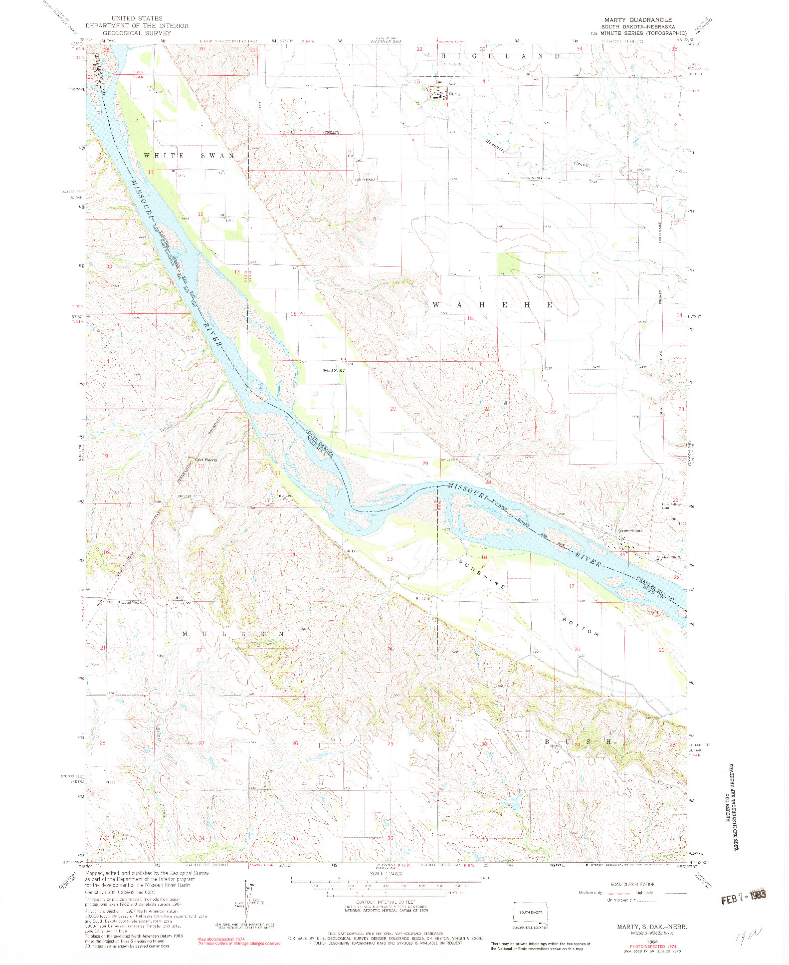 USGS 1:24000-SCALE QUADRANGLE FOR MARTY, SD 1964