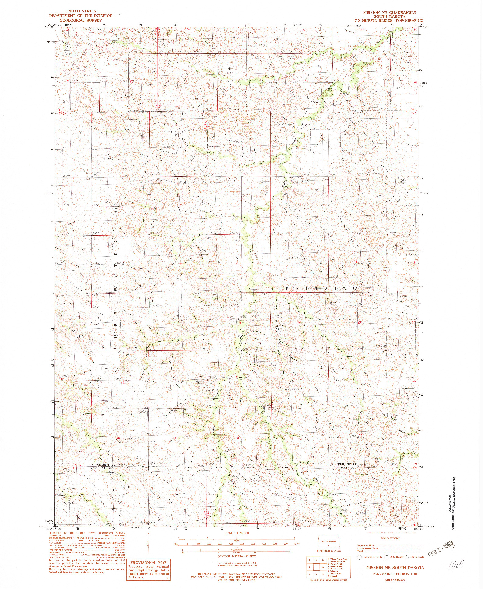 USGS 1:24000-SCALE QUADRANGLE FOR MISSION NE, SD 1982