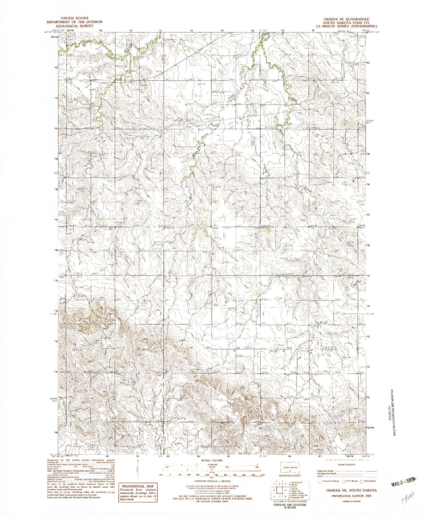 USGS 1:24000-SCALE QUADRANGLE FOR OKREEK SE, SD 1982